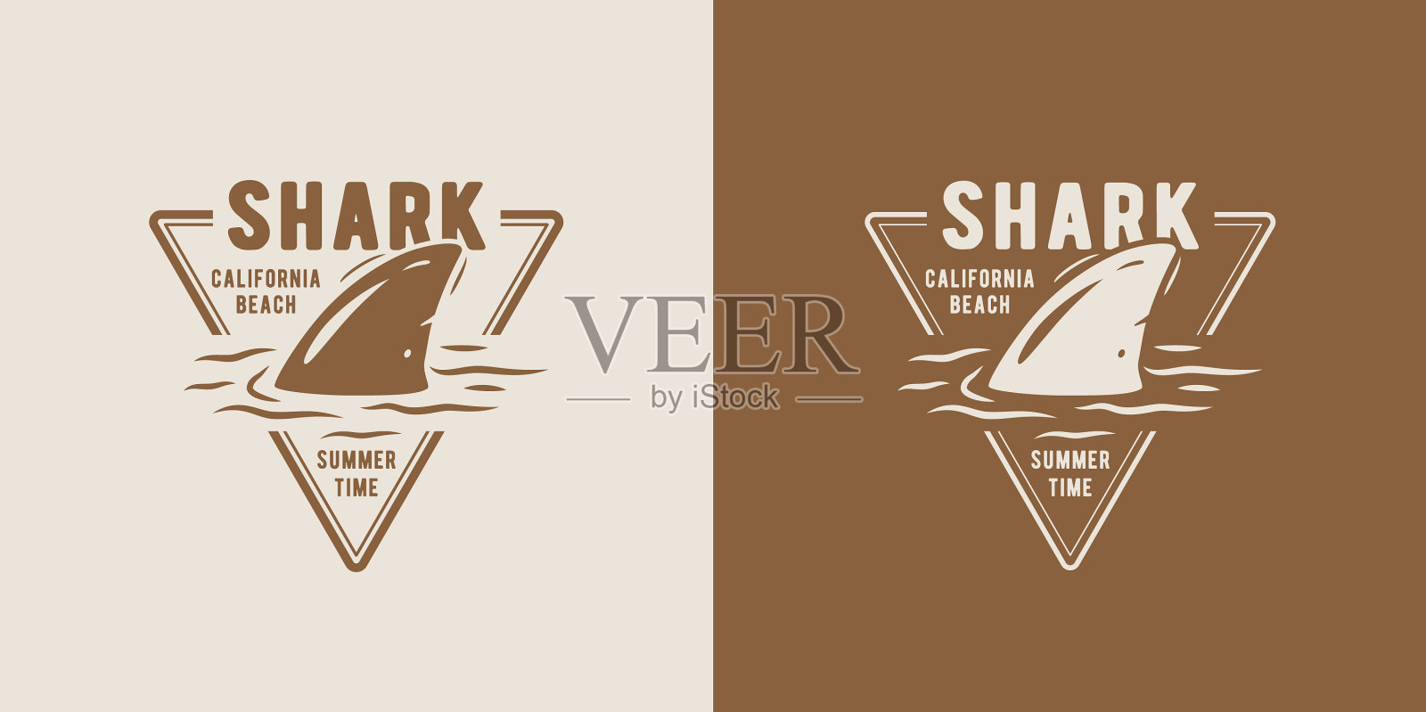 冲浪的夏天，鲨鱼鳍在波浪上的打印插画图片素材