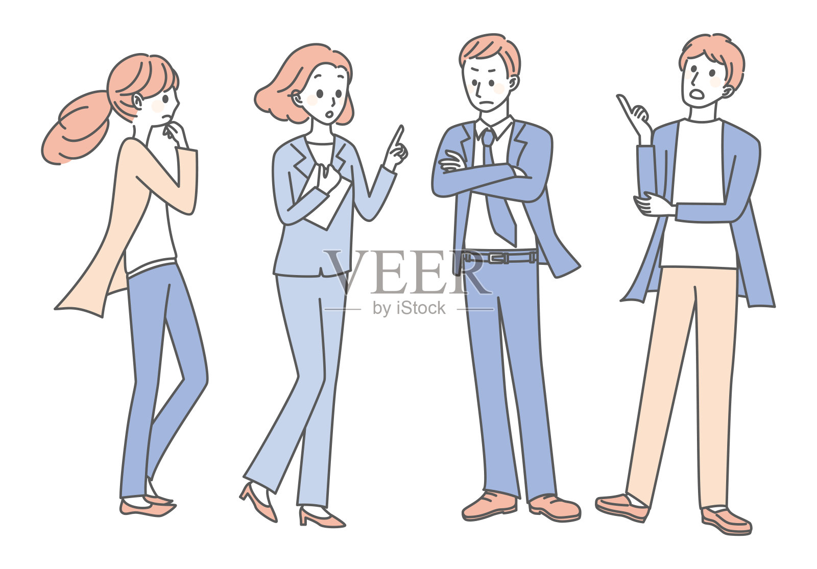 简单的图解集思考的人插画图片素材