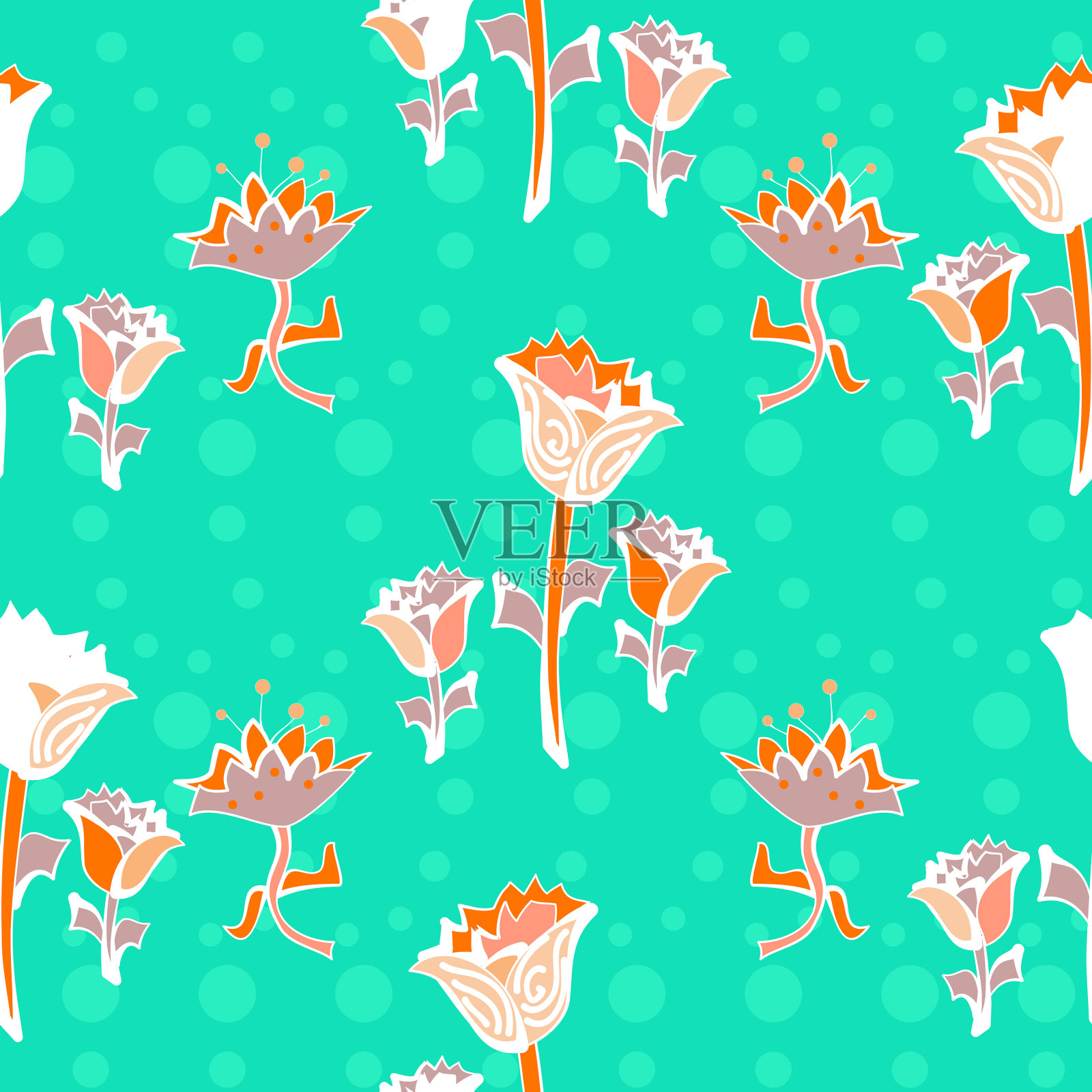 橙灰白花无缝图案插画图片素材