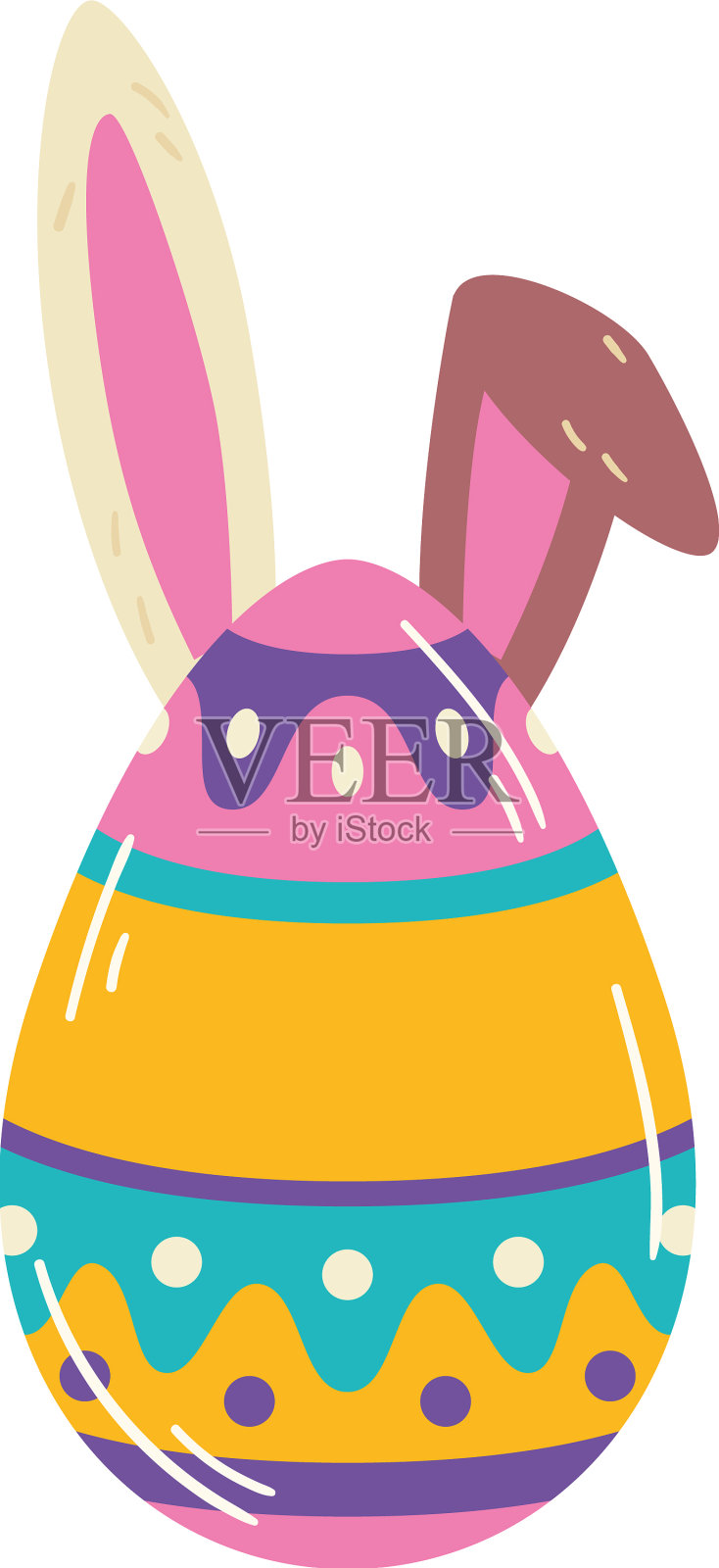 带有兔子耳朵的独立彩色复活节彩蛋插画图片素材