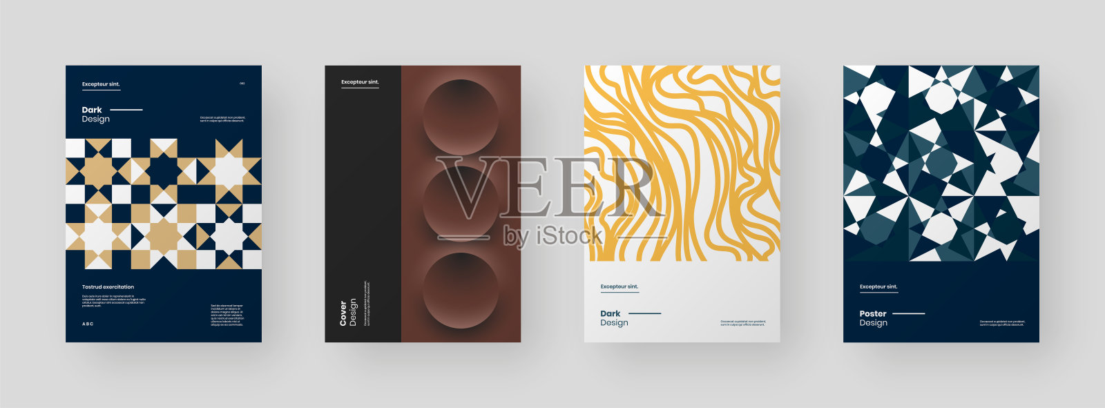 海报集合与抽象几何构图插图。插画图片素材