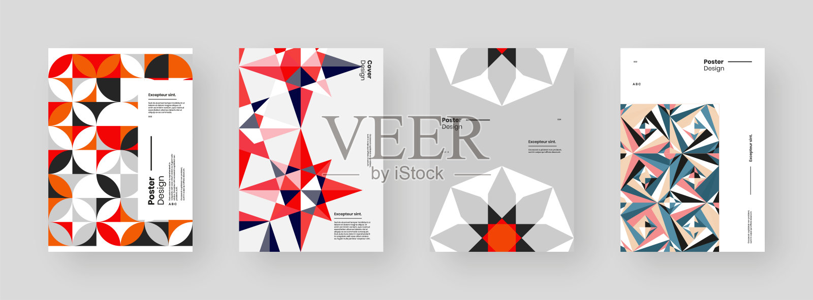 海报集合与抽象几何构图插图。插画图片素材