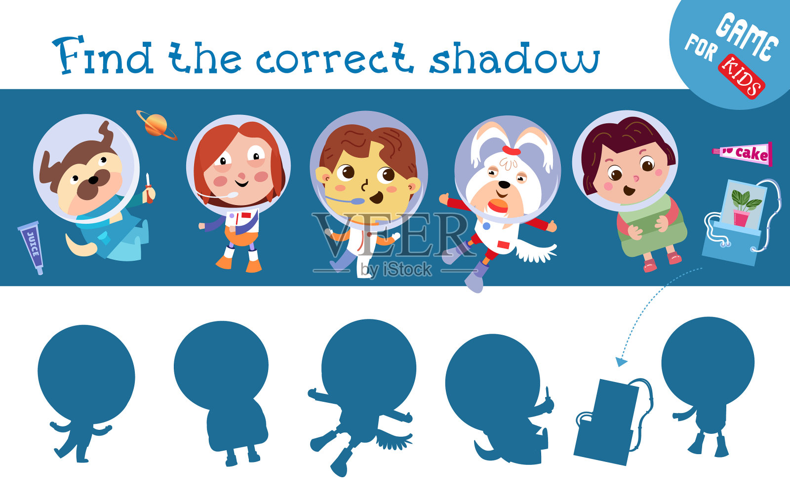 找到正确的影子孩子和宠物插画图片素材