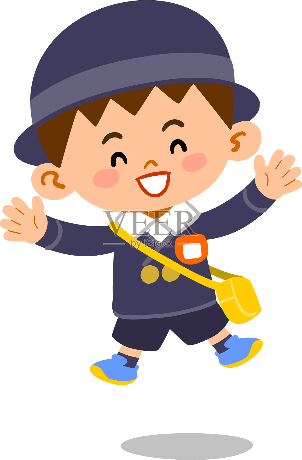 一个幼儿园男孩在跳跃的画面插画图片素材