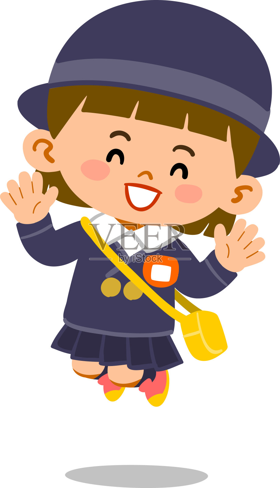 一个幼儿园女孩在跳跃的画面插画图片素材