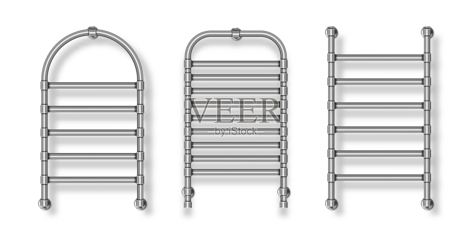 浴室加热毛巾扶手设置金属铬插画图片素材