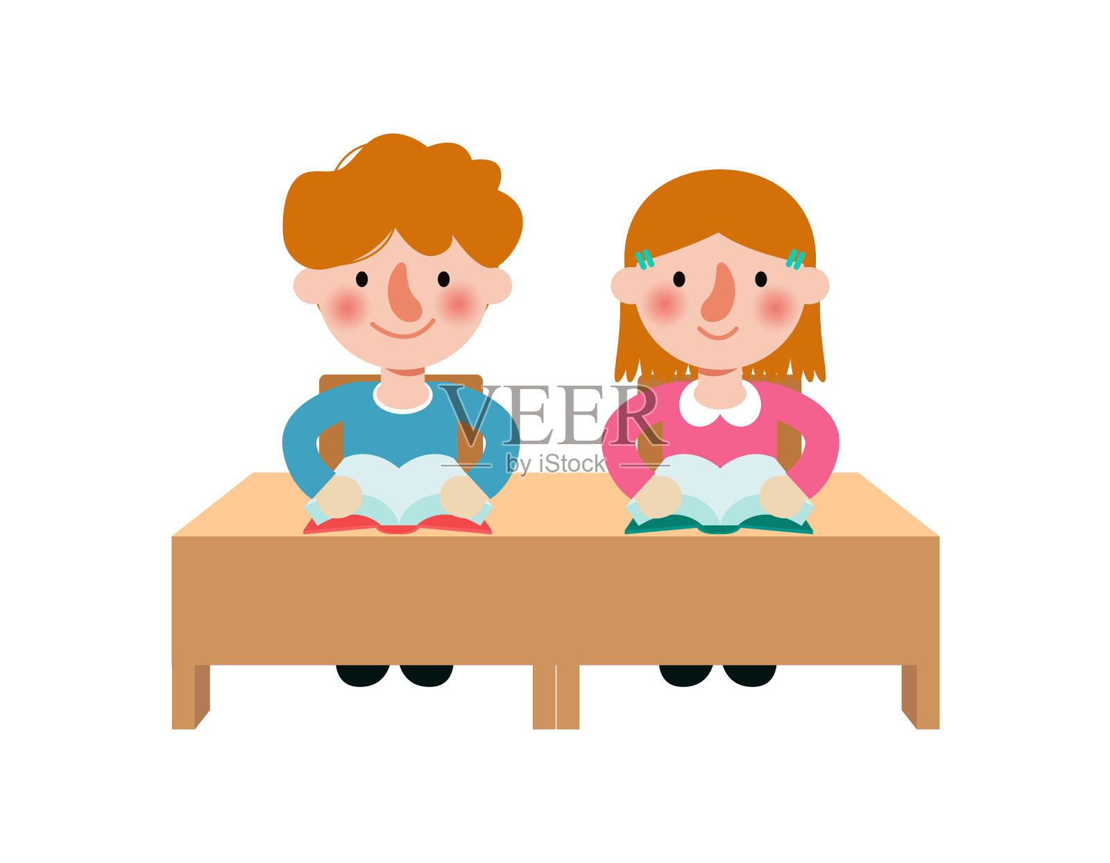 回到学校小学生坐在书桌前插画图片素材