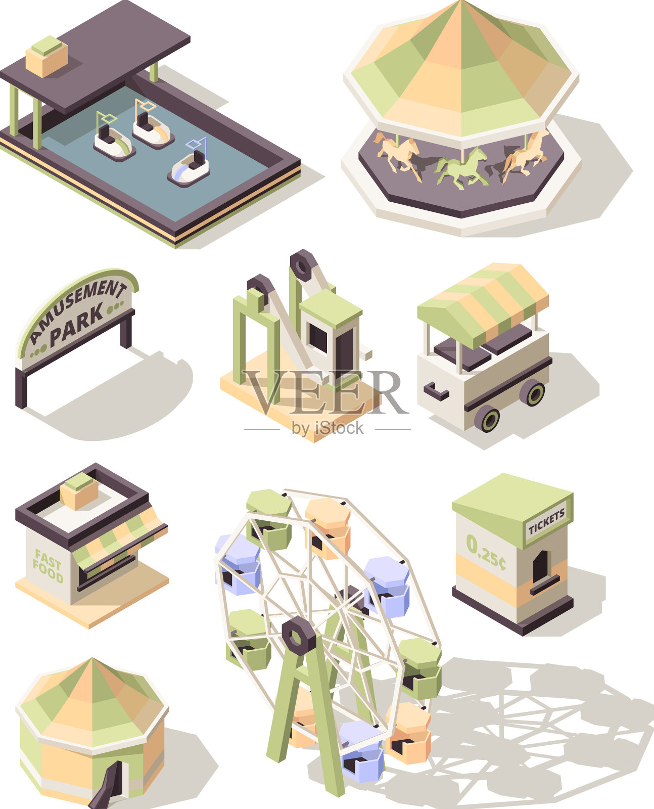 游乐园儿童旋转木马秋千电动插画图片素材