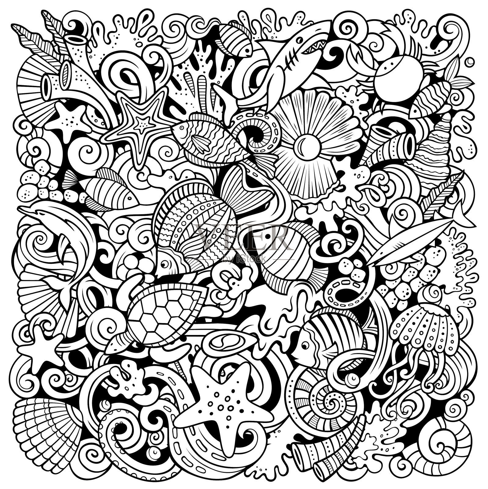 卡通涂鸦水下世界插画图片素材