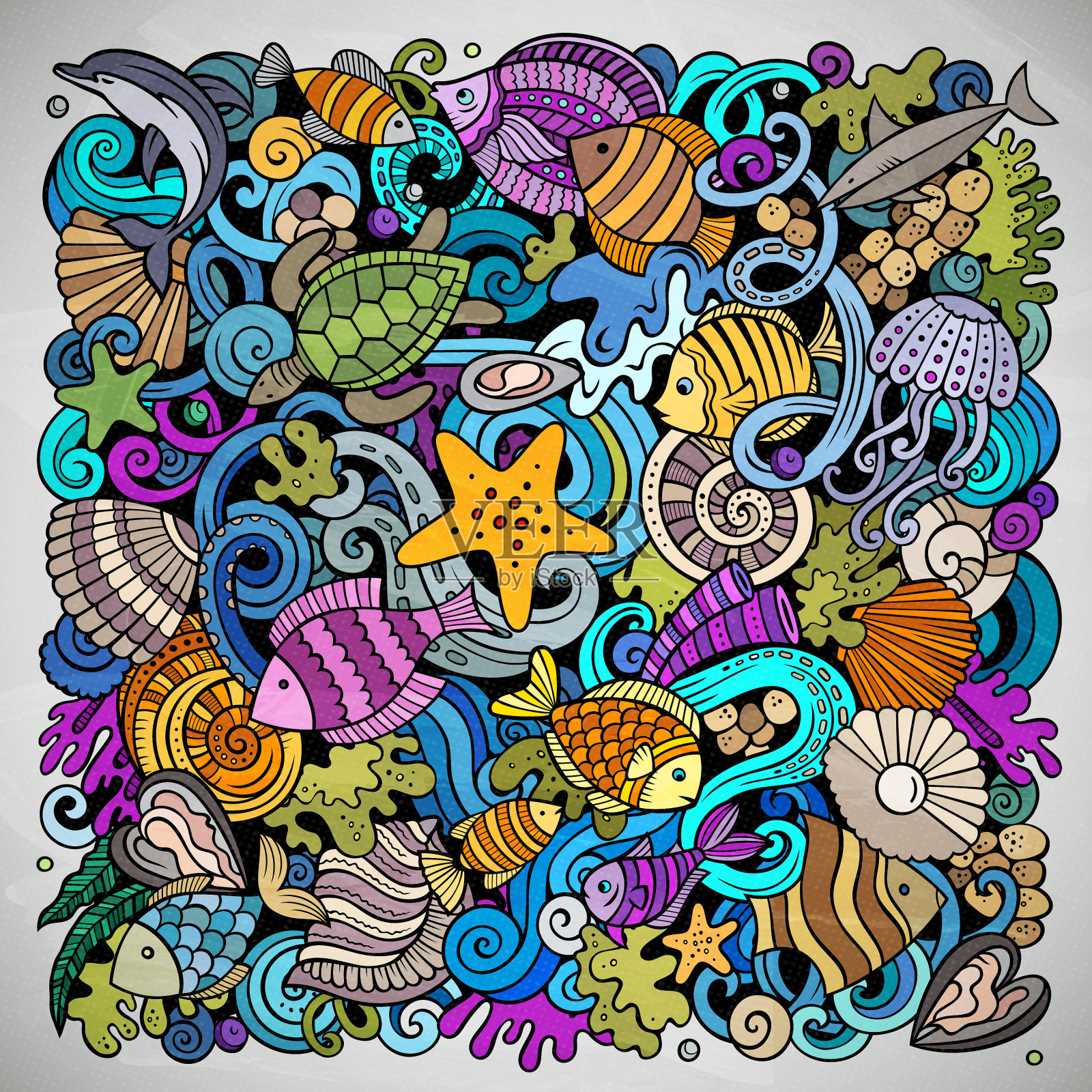 卡通涂鸦水下世界插画图片素材