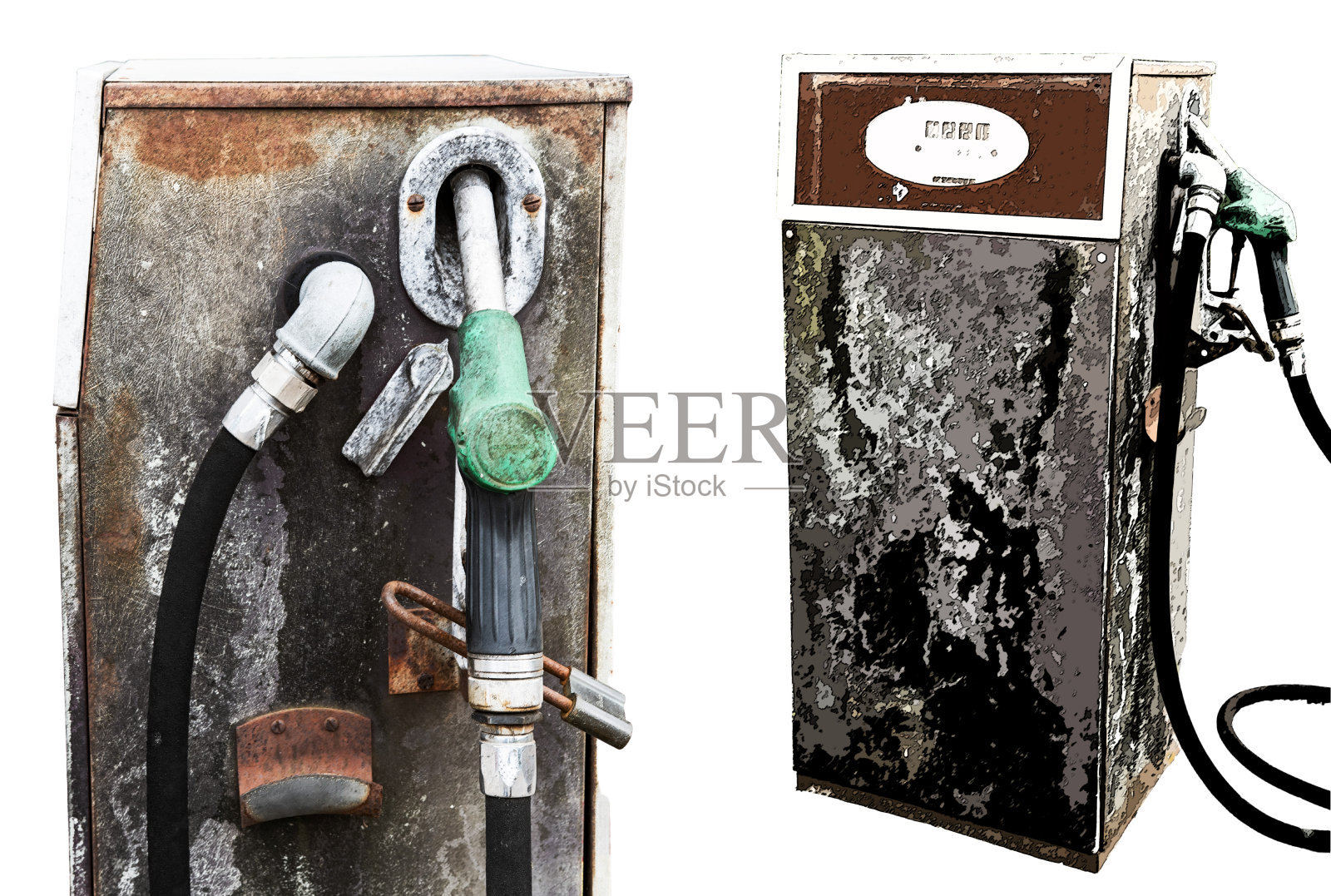 没有背景的老加油站照片摄影图片