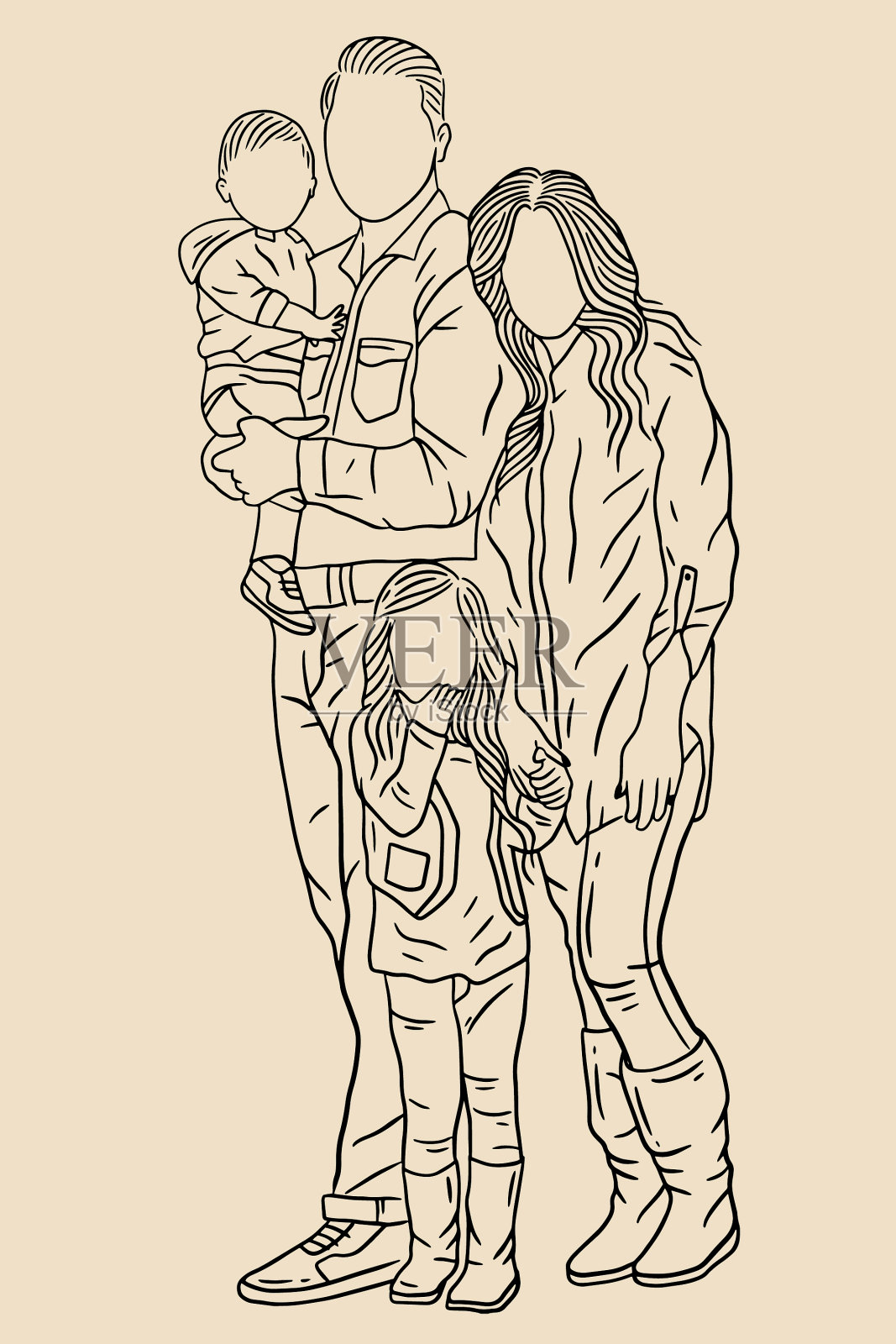 幸福的家庭，有一对夫妇，妈妈，爸爸和孩子插画图片素材