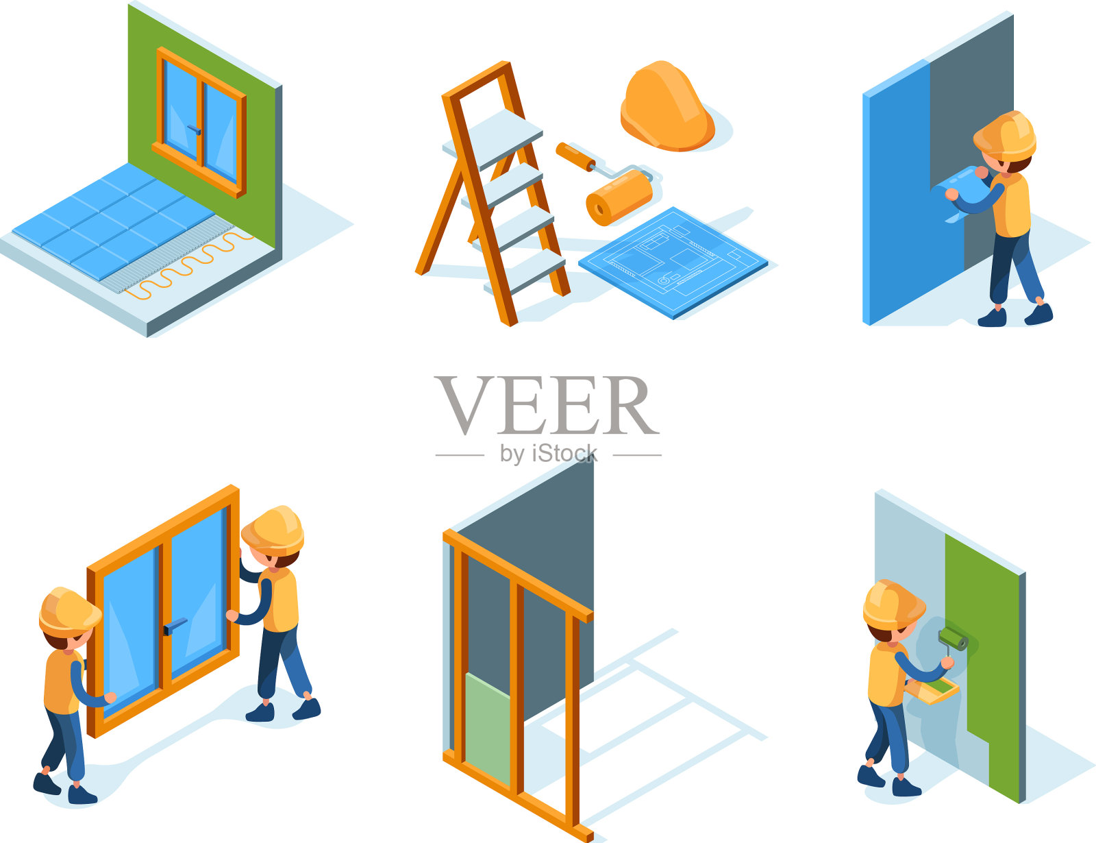 家庭维修墙面安装油漆设备插画图片素材