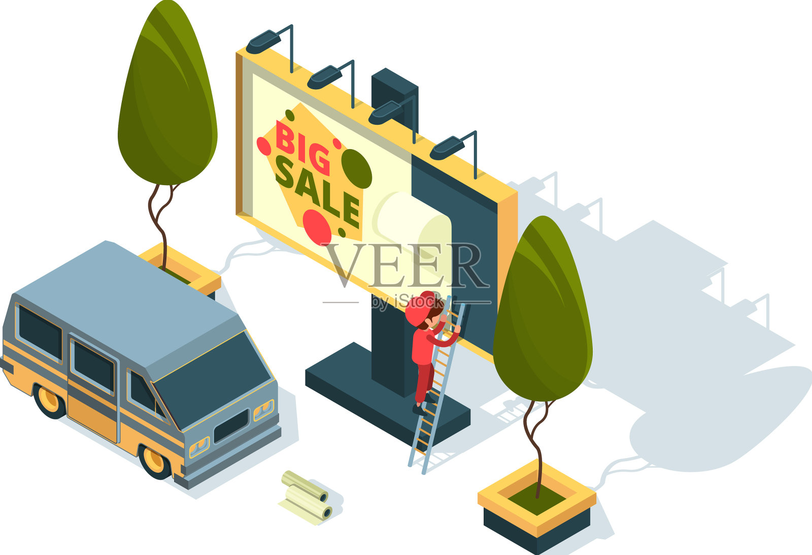 广告牌等距广告安装插画图片素材