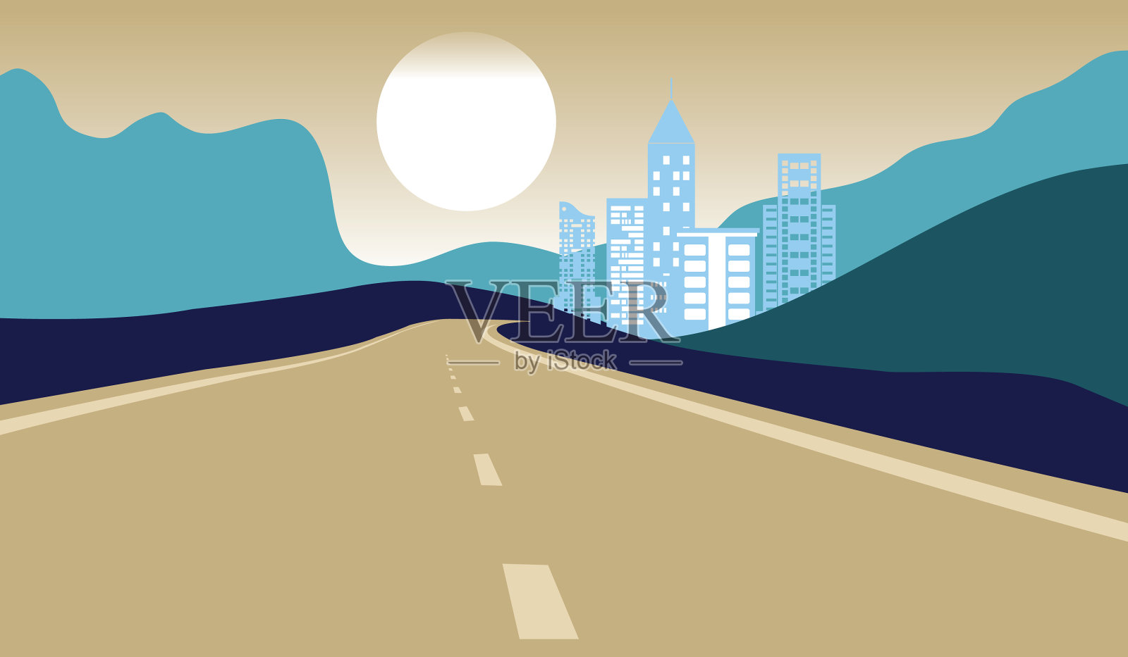 在通往城市的蓝山公路之旅插画图片素材