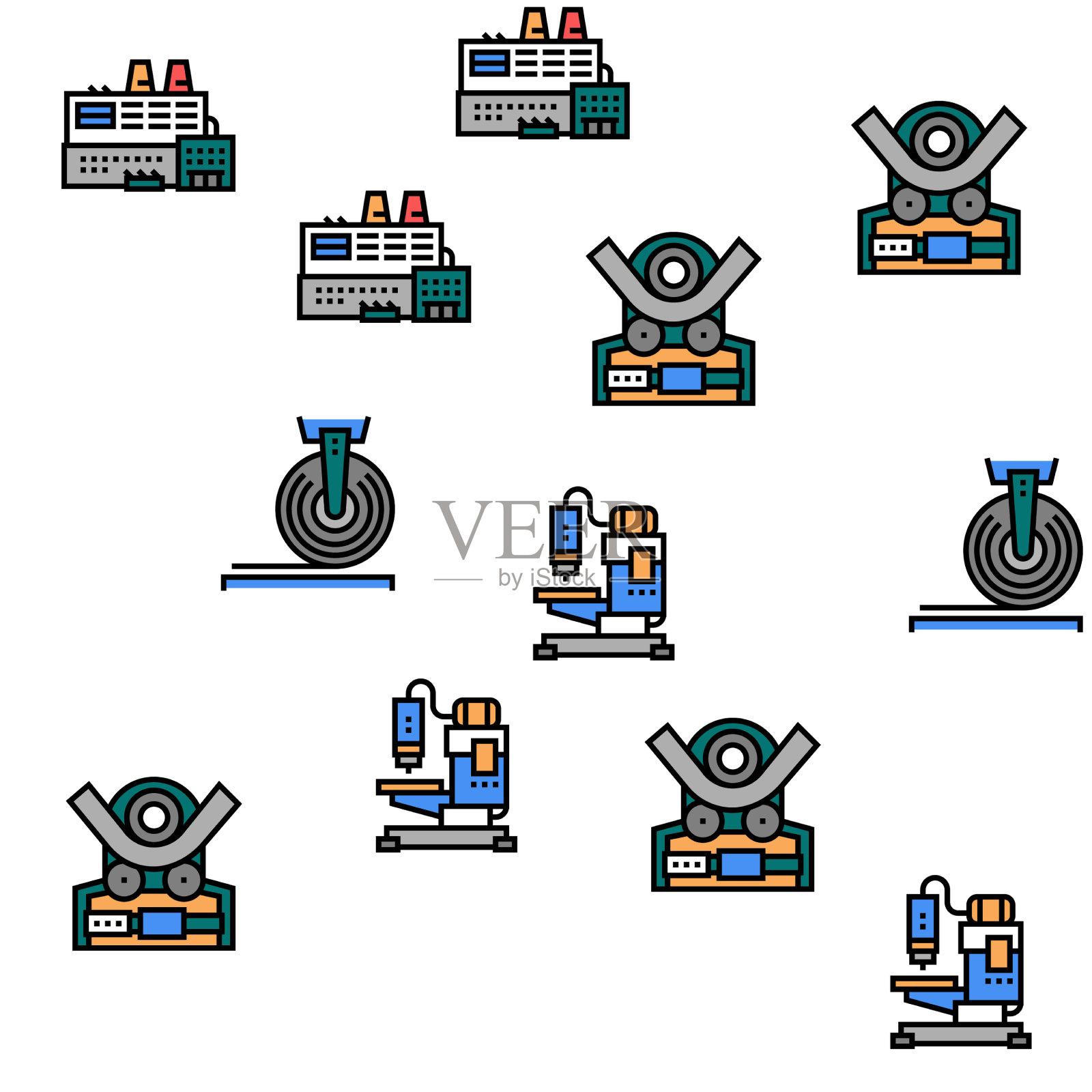 金属加工机床无缝图案插画图片素材