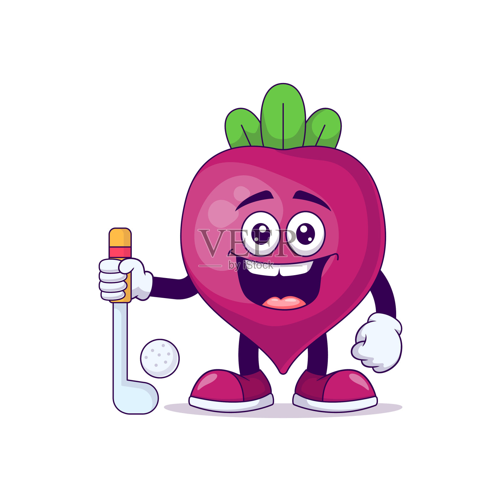 甜菜根打高尔夫球的卡通吉祥物人物设计元素图片