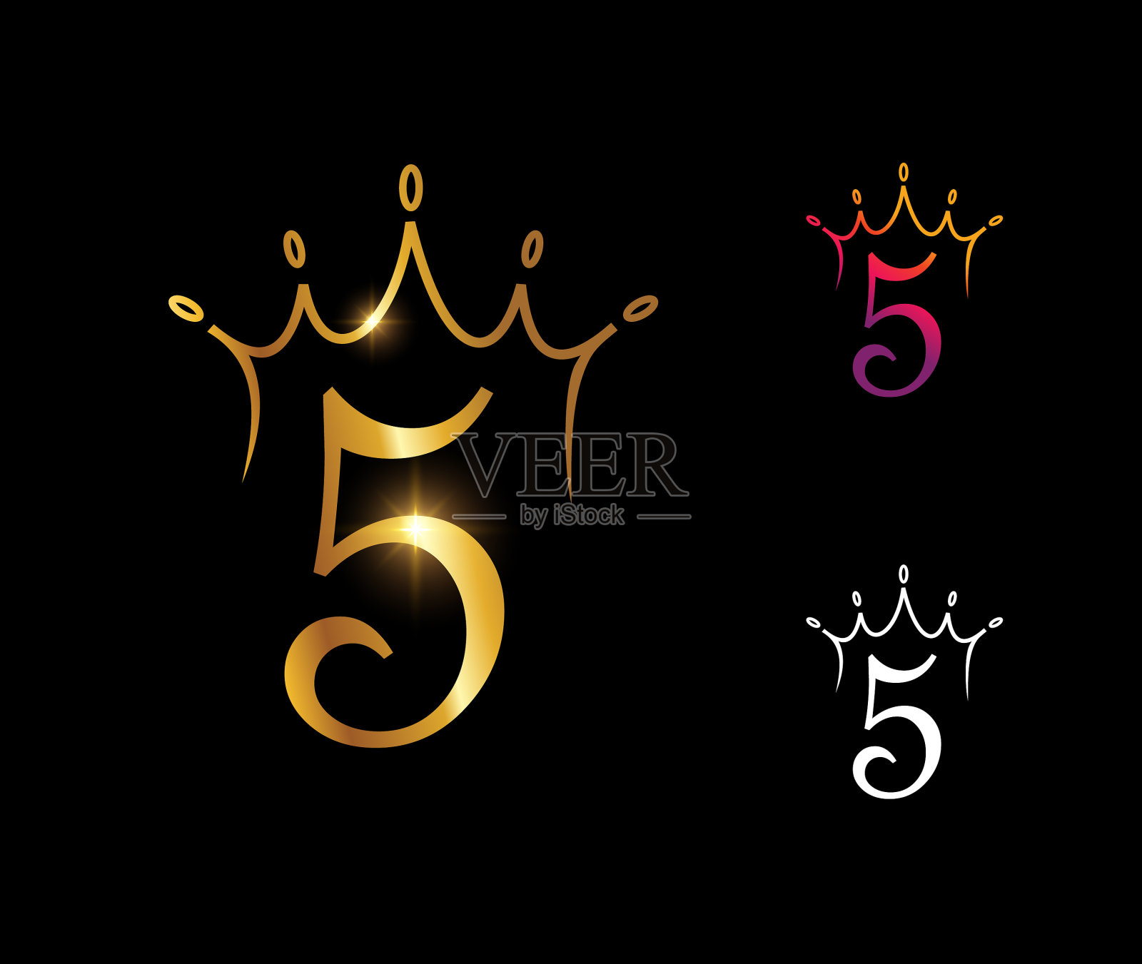 金色豪华皇冠字母5号插画图片素材