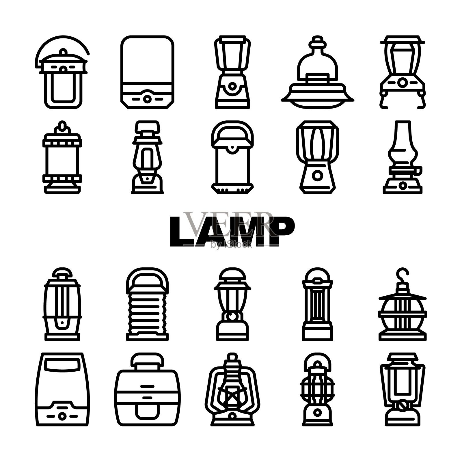 营地灯照明设备图标设置向量插画图片素材