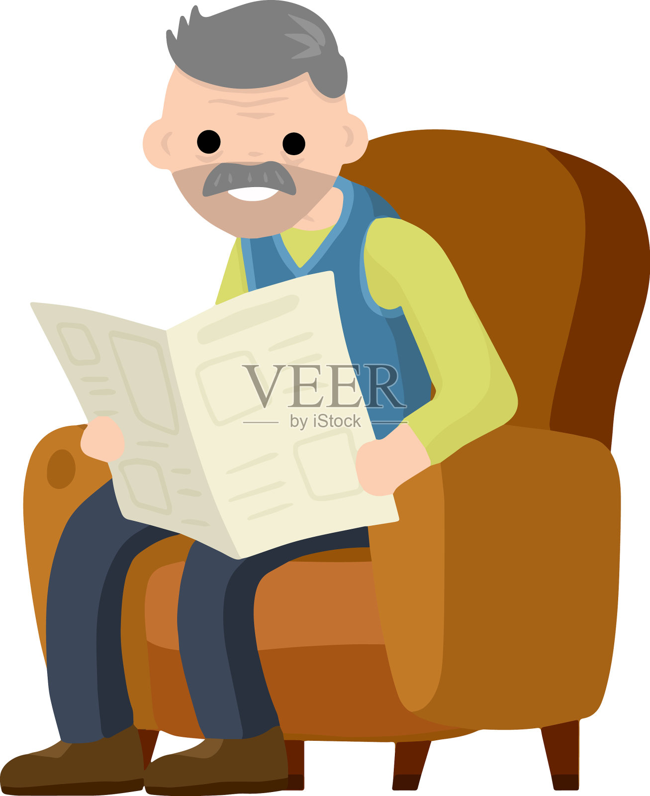 老人坐在一张棕色的椅子上设计元素图片