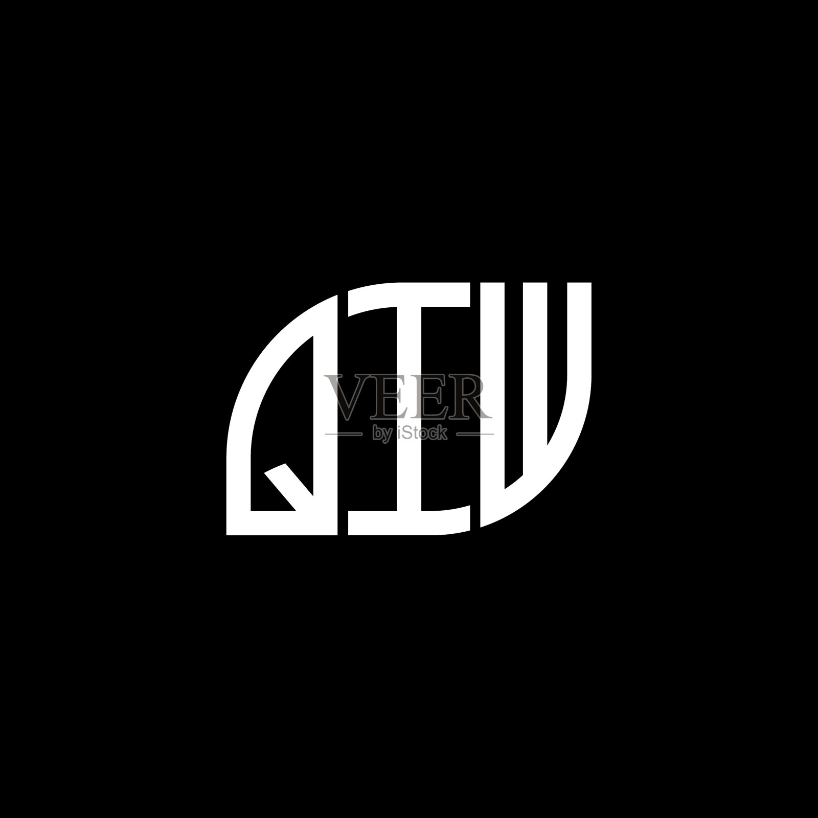 Qiw字母标志设计，黑色背景Qiw插画图片素材