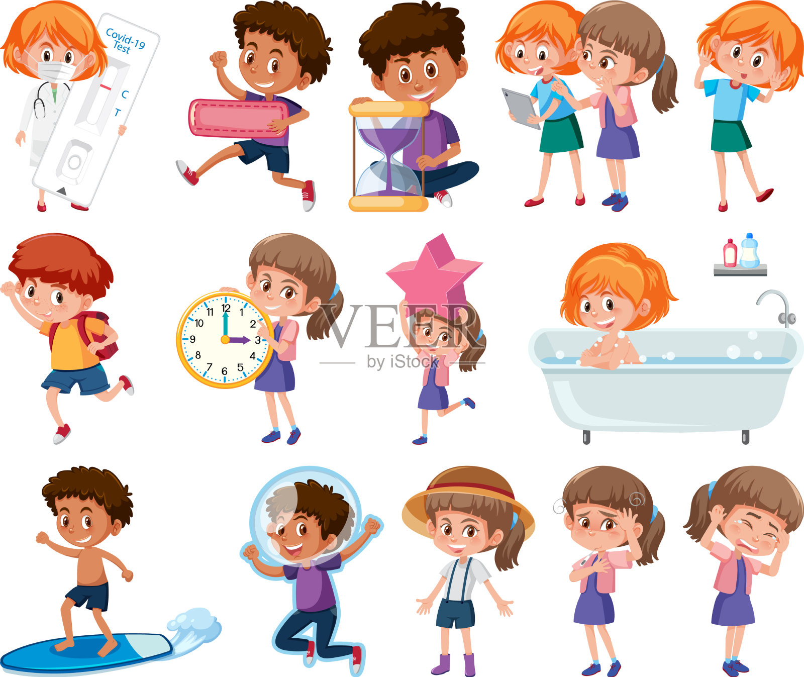 一组孩子在做不同的活动插画图片素材