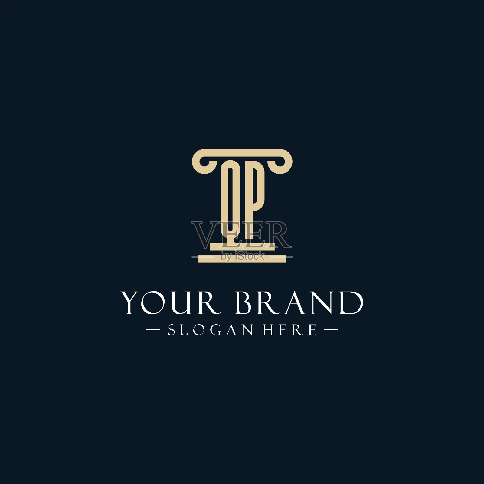 Qp初始字母标志柱子形状的风格插画图片素材