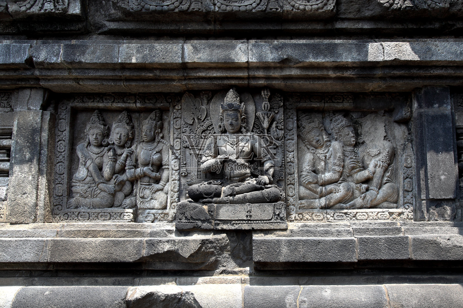 印度尼西亚日惹，Java Centra, Prambanan寺庙，Prambanan Temple的浮雕照片摄影图片
