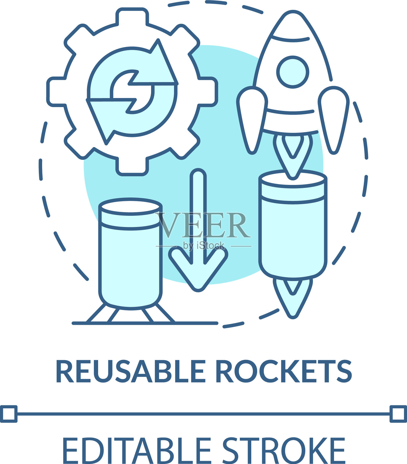 可重复使用的火箭蓝绿色概念图标插画图片素材