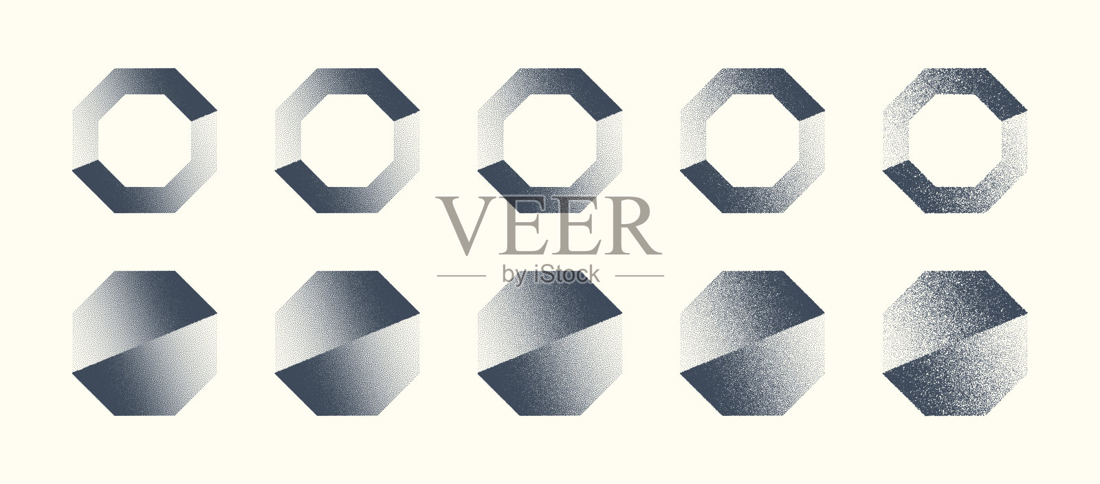 各种抽象移位八边形手绘Dotwork艺术向量集插画图片素材