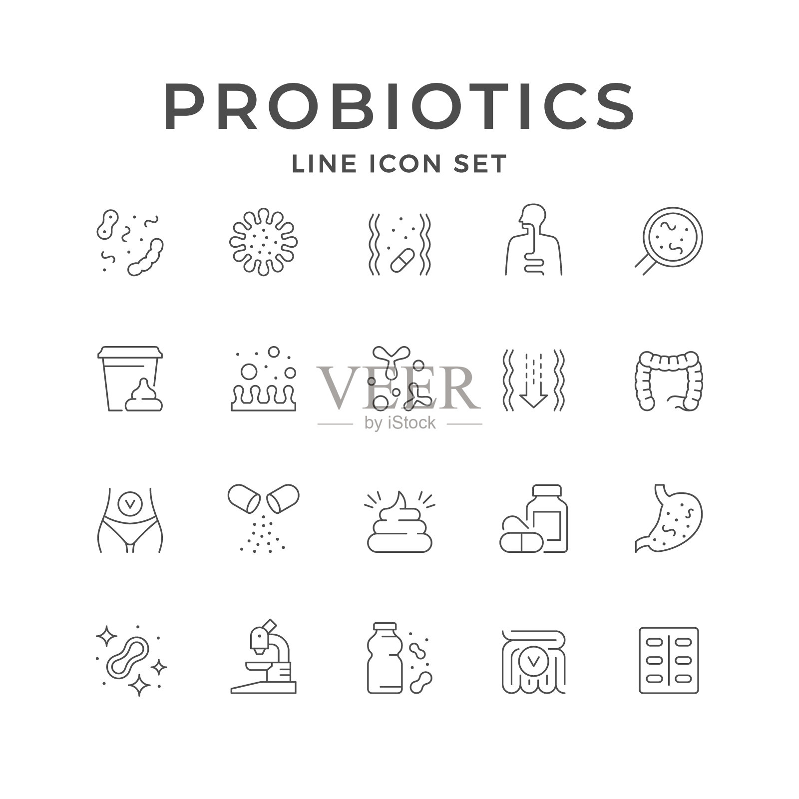 设置益生菌的线条图标插画图片素材