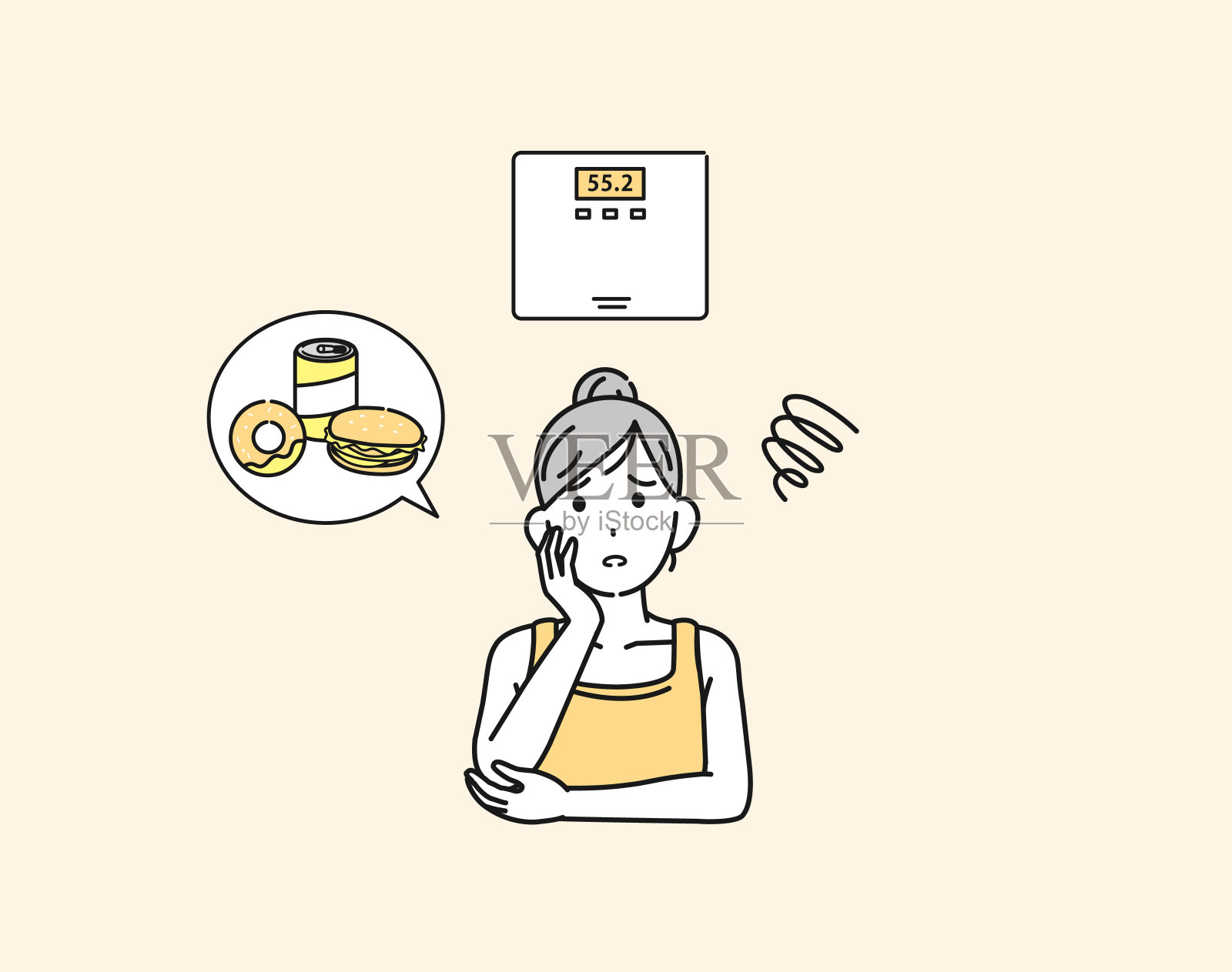 有体重增加问题的女性插画图片素材