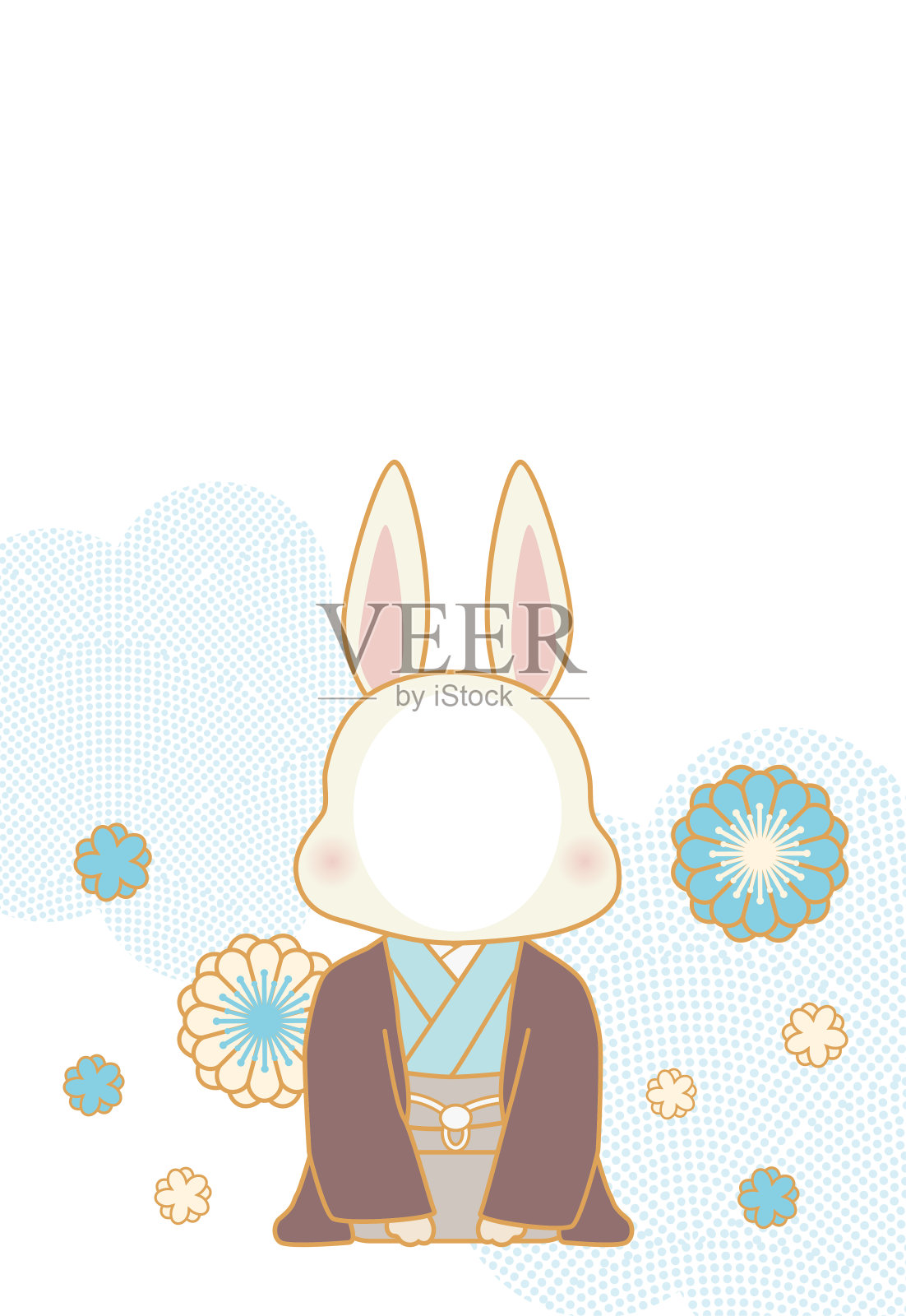 日本和服兔贴面2023年贺岁卡设计元素图片