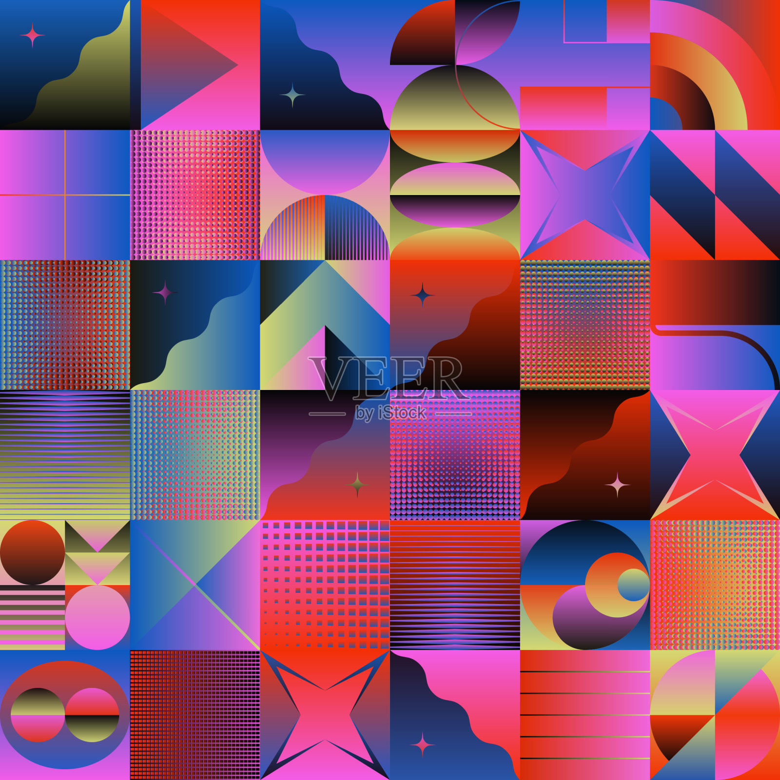 波普艺术美学的抽象向量图案与怪异的几何形状和怪异的艺术形式插画图片素材