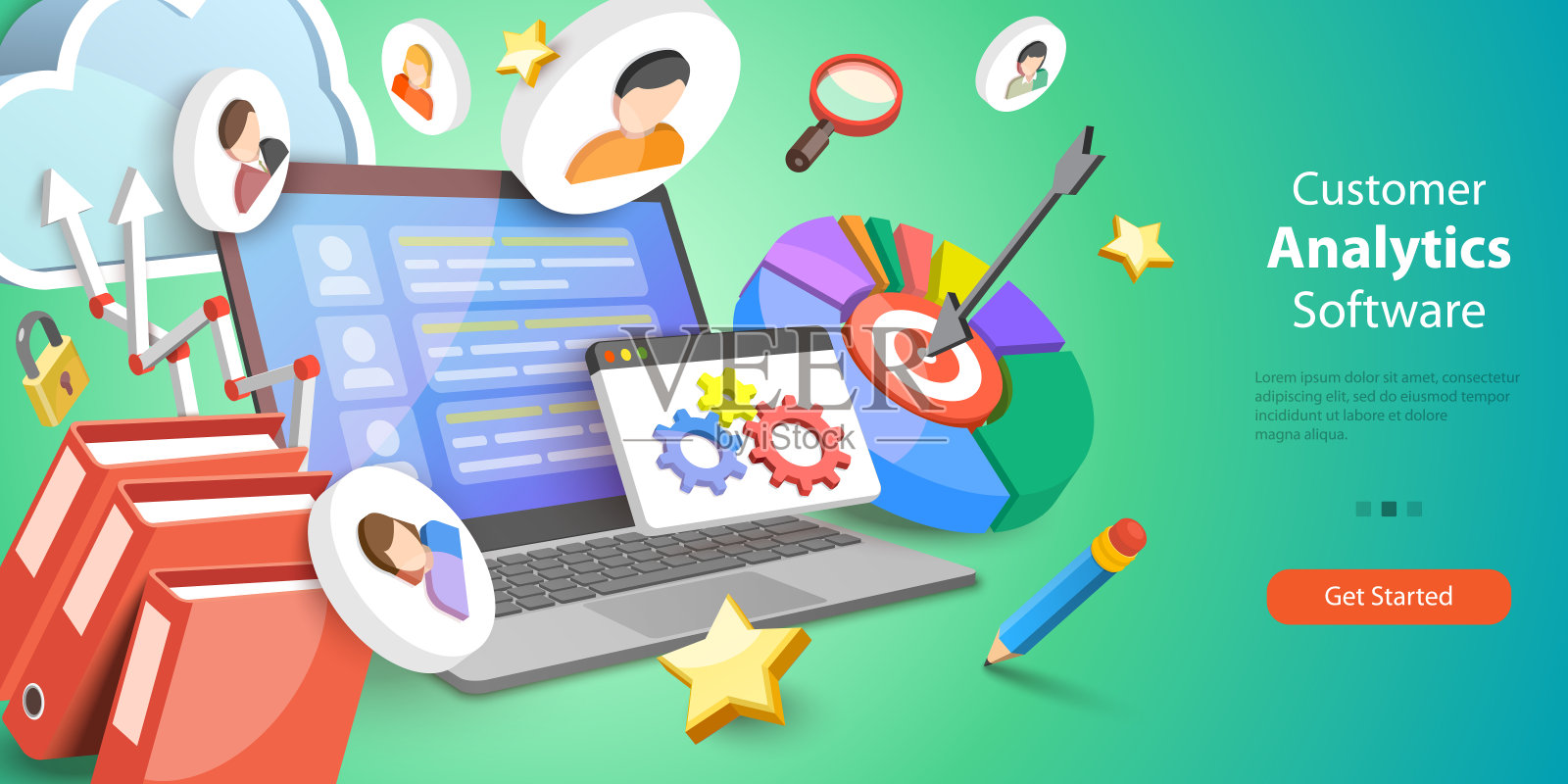 客户分析软件的三维矢量概念说明插画图片素材