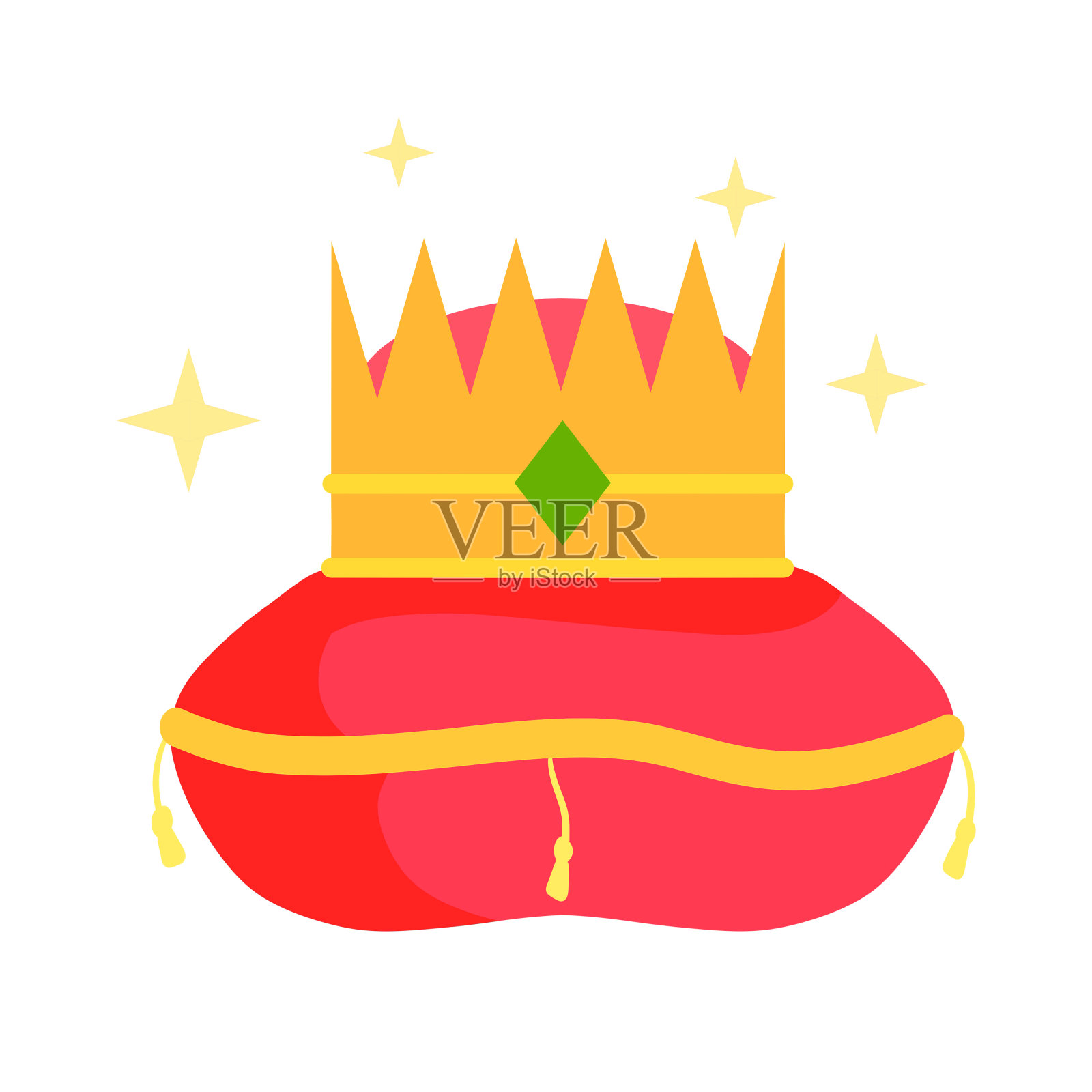 皇冠在枕头上。豪华红色缓冲。国王和王后加冕典礼的圣像。胜利和奖励。插画图片素材