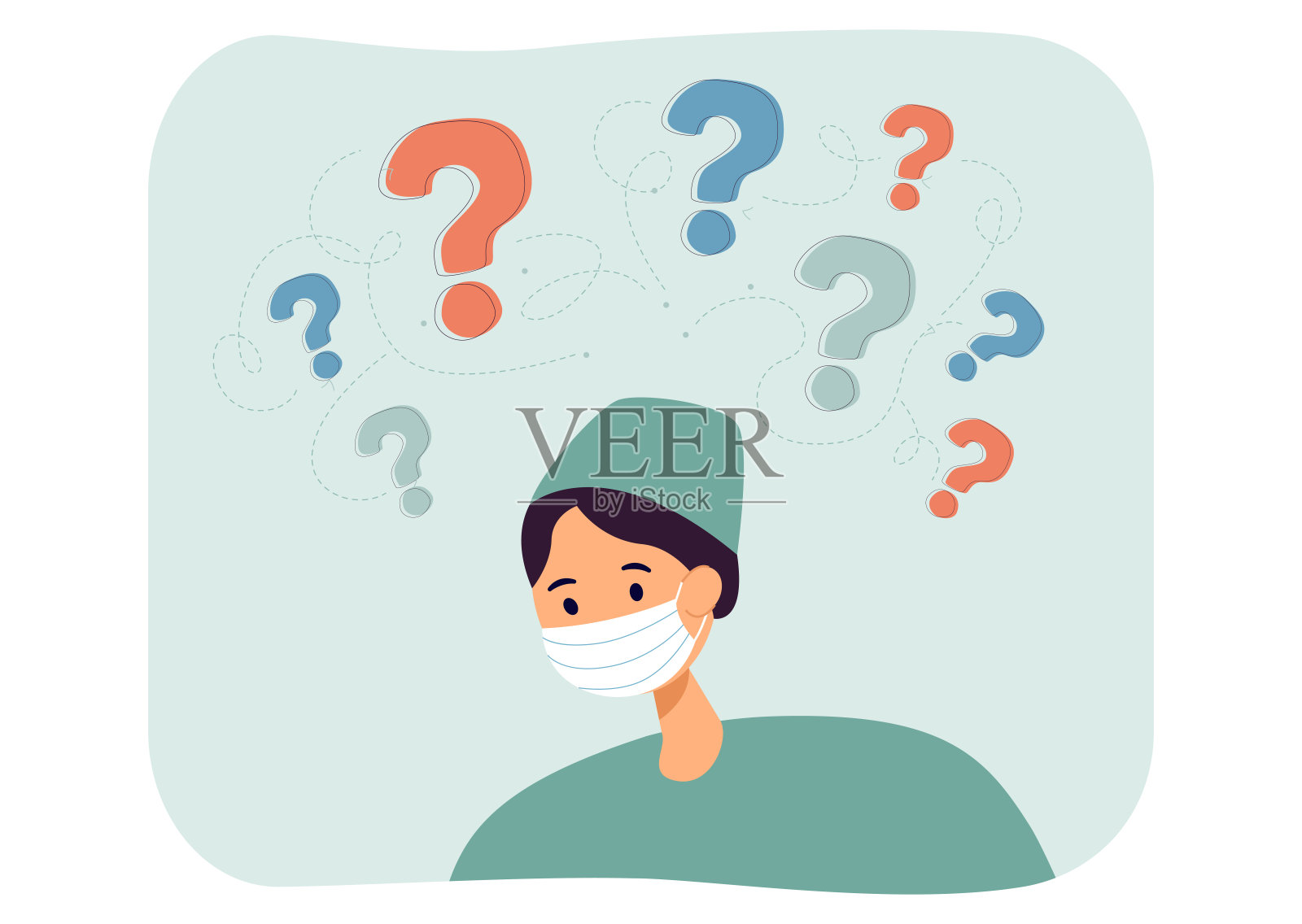 医生面膜上面的问号插画图片素材