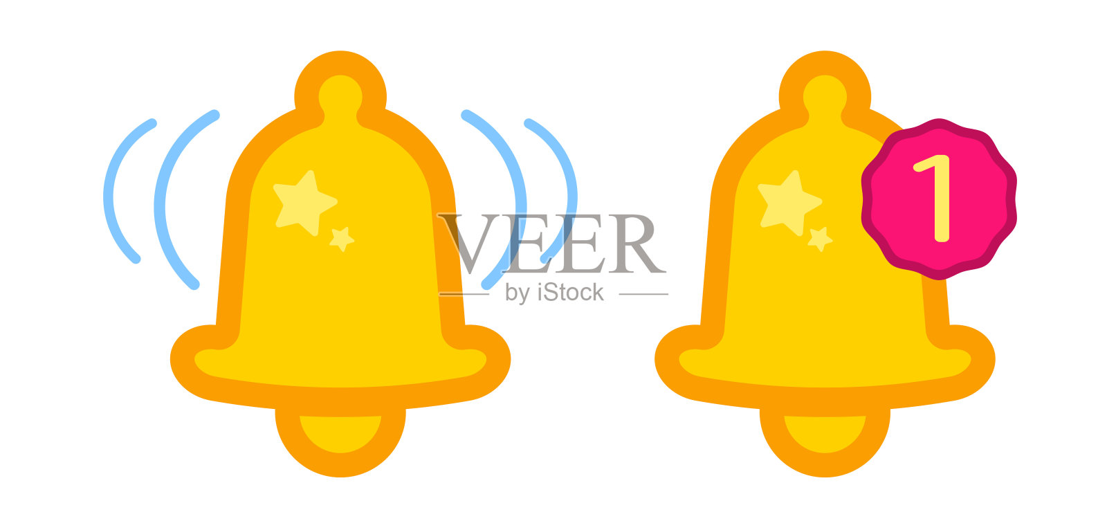 矢量设置铃铛图标的平面样式，用于通知图标素材