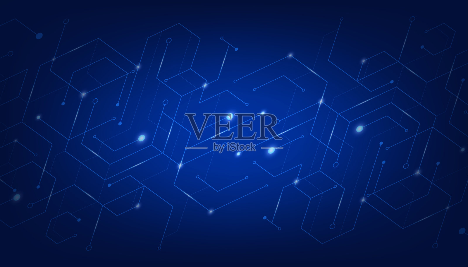 抽象的技术未来主义的概念发光的蓝色线和照明在黑暗的背景。矢量图插画图片素材