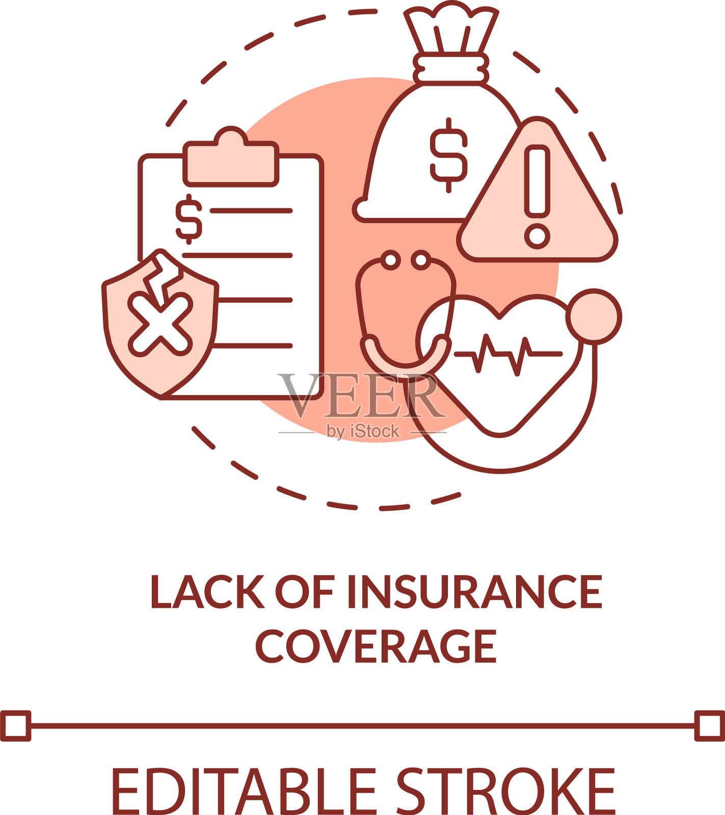 缺乏保险覆盖的陶俑概念图标插画图片素材