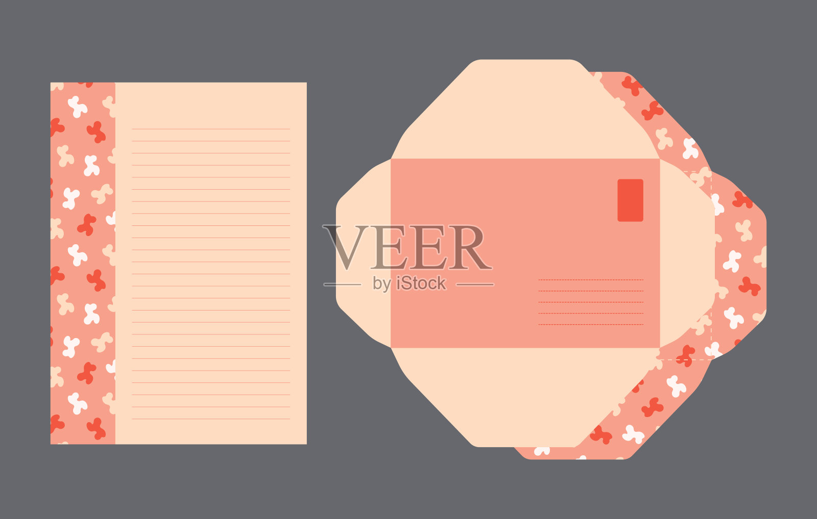 贴牌信封和信的设计、剪接模板、插画图片素材