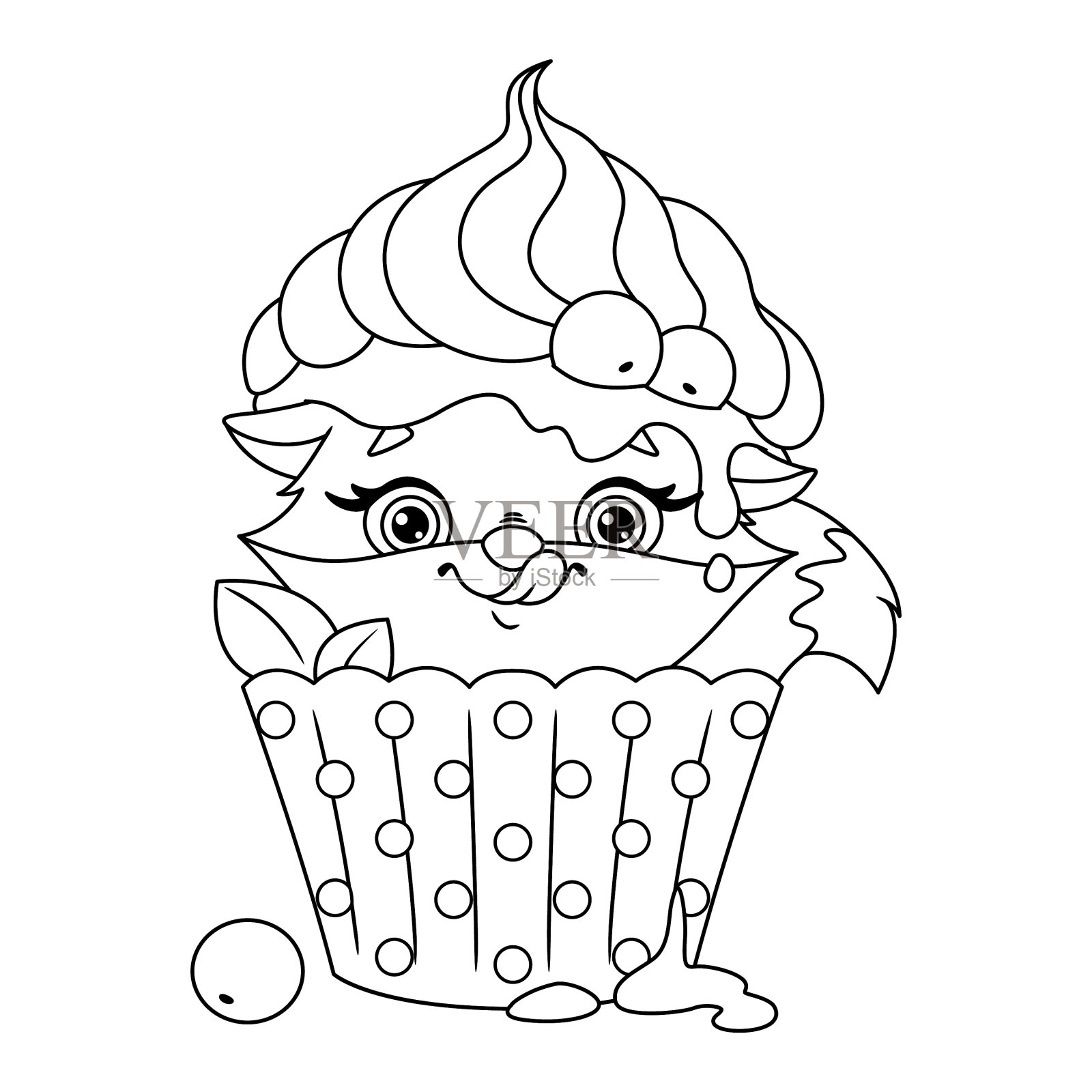 狐狸躲在纸杯蛋糕涂色页里设计元素图片