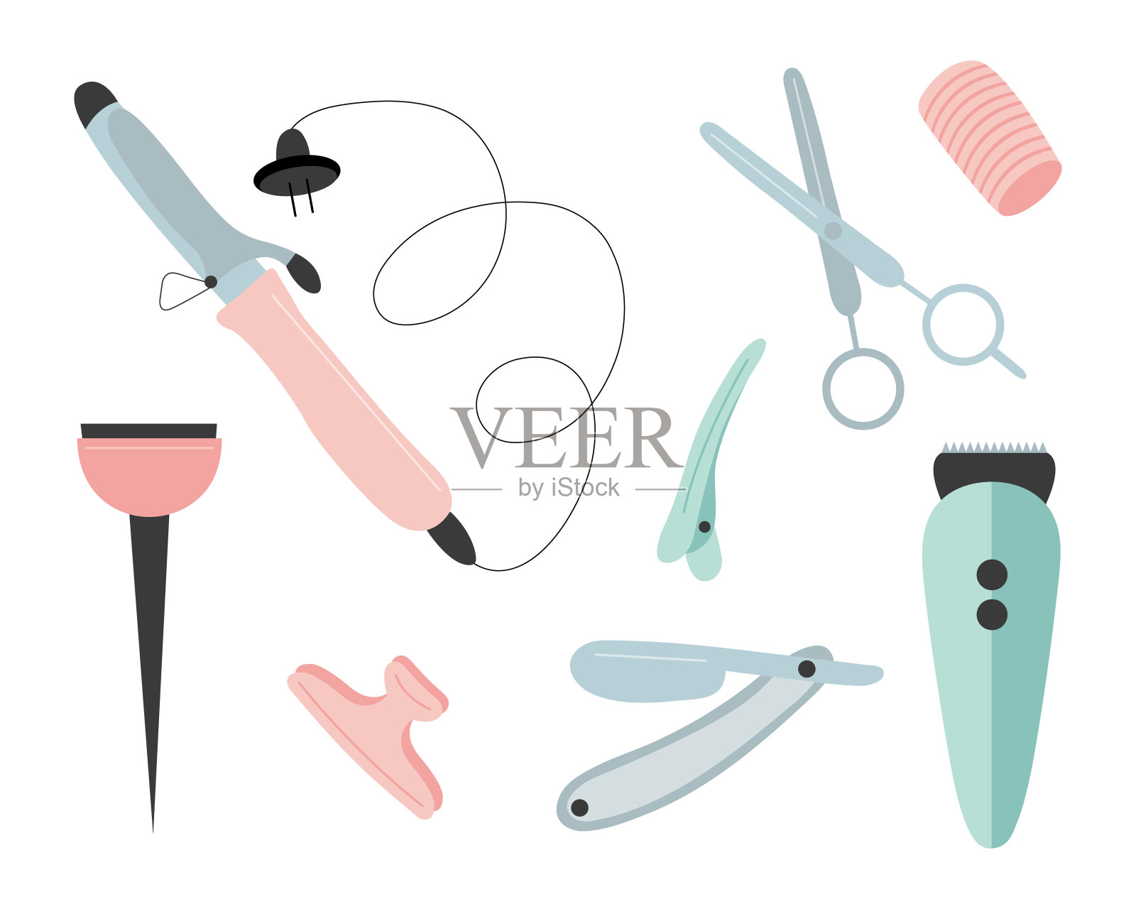 平面造型美发工具集插画图片素材