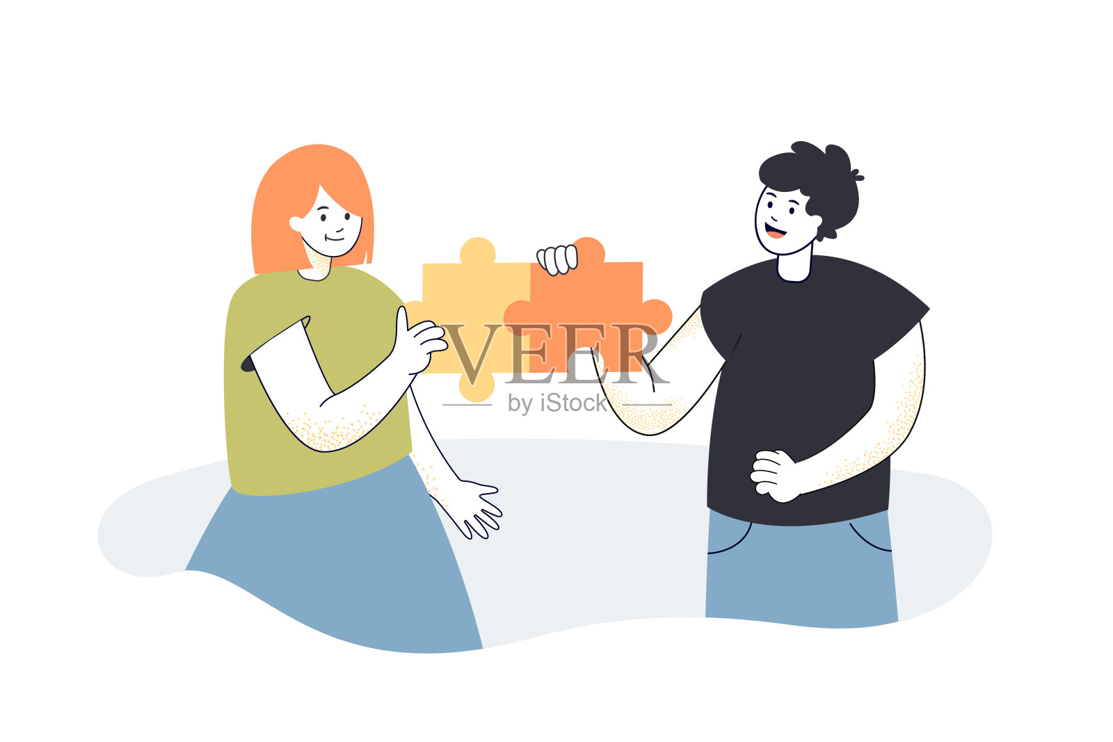 男人和女人在连接拼图插画图片素材