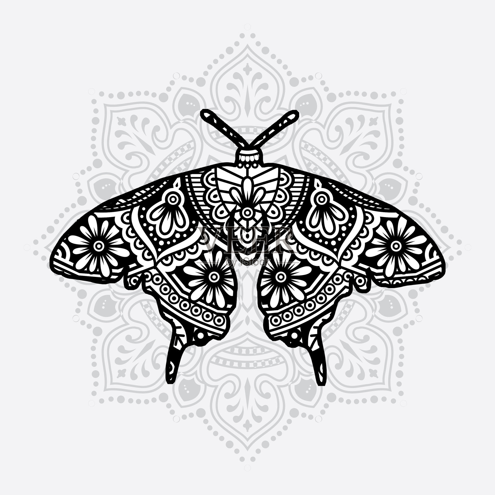 昆虫曼荼罗线艺术风格波西米亚风格插画图片素材