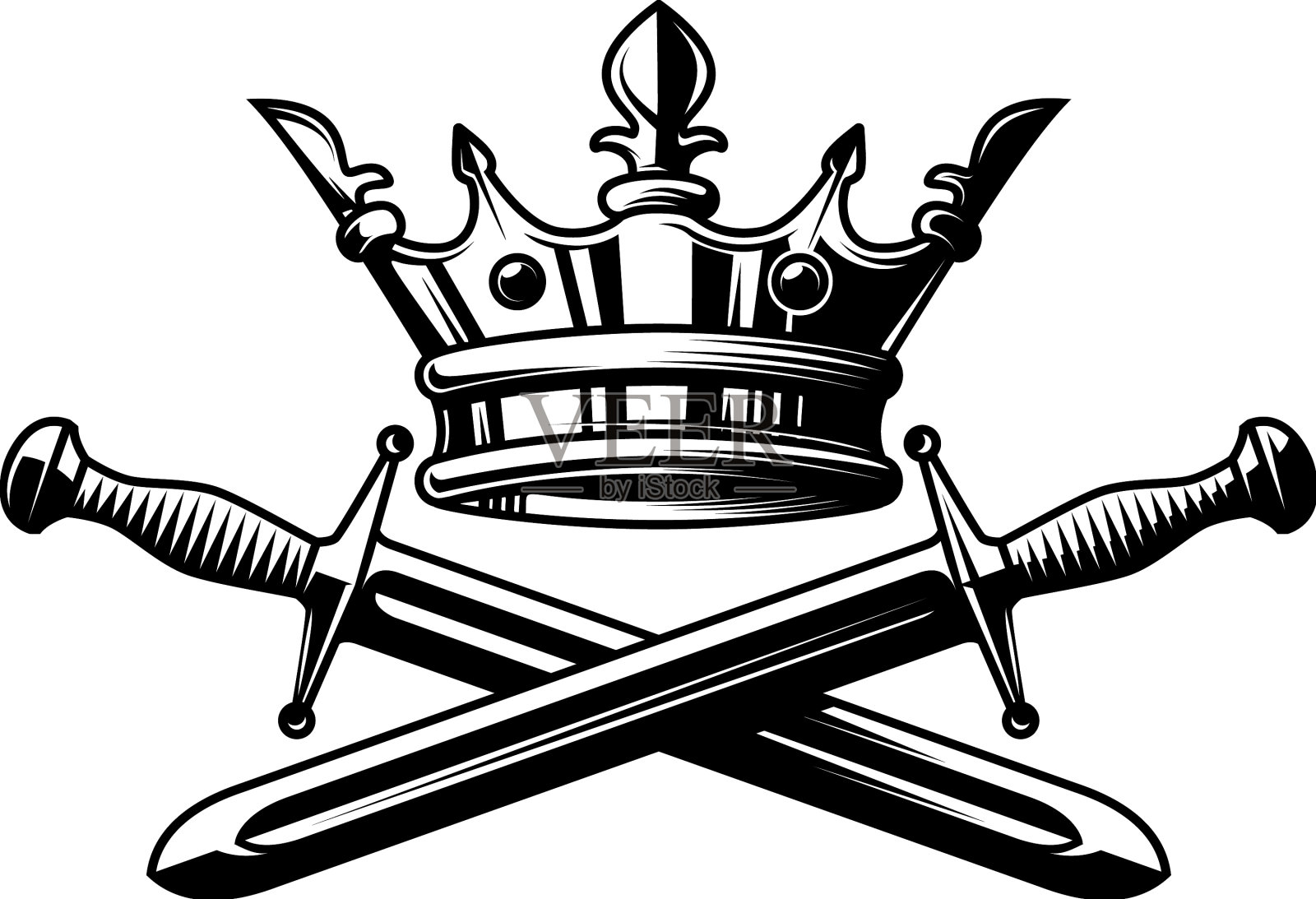 国王王冠和交叉剑单色风格设计元素图片