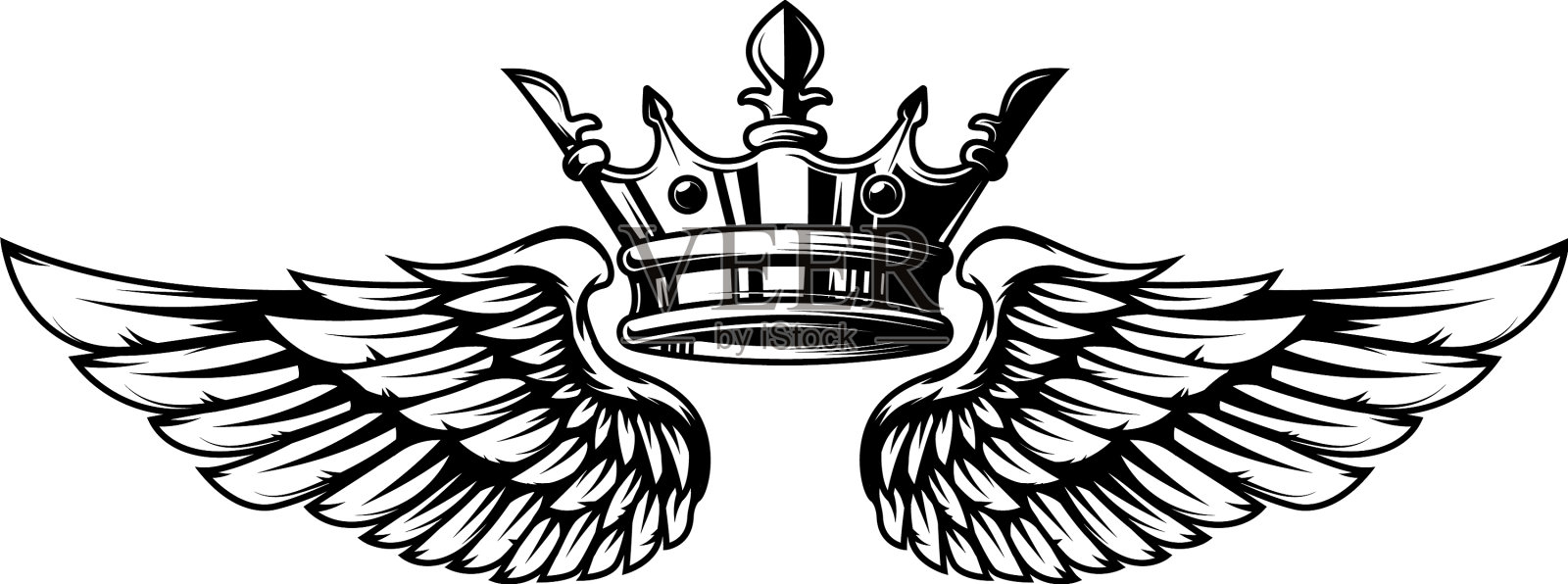 国王王冠和翅膀在单色风格设计设计元素图片