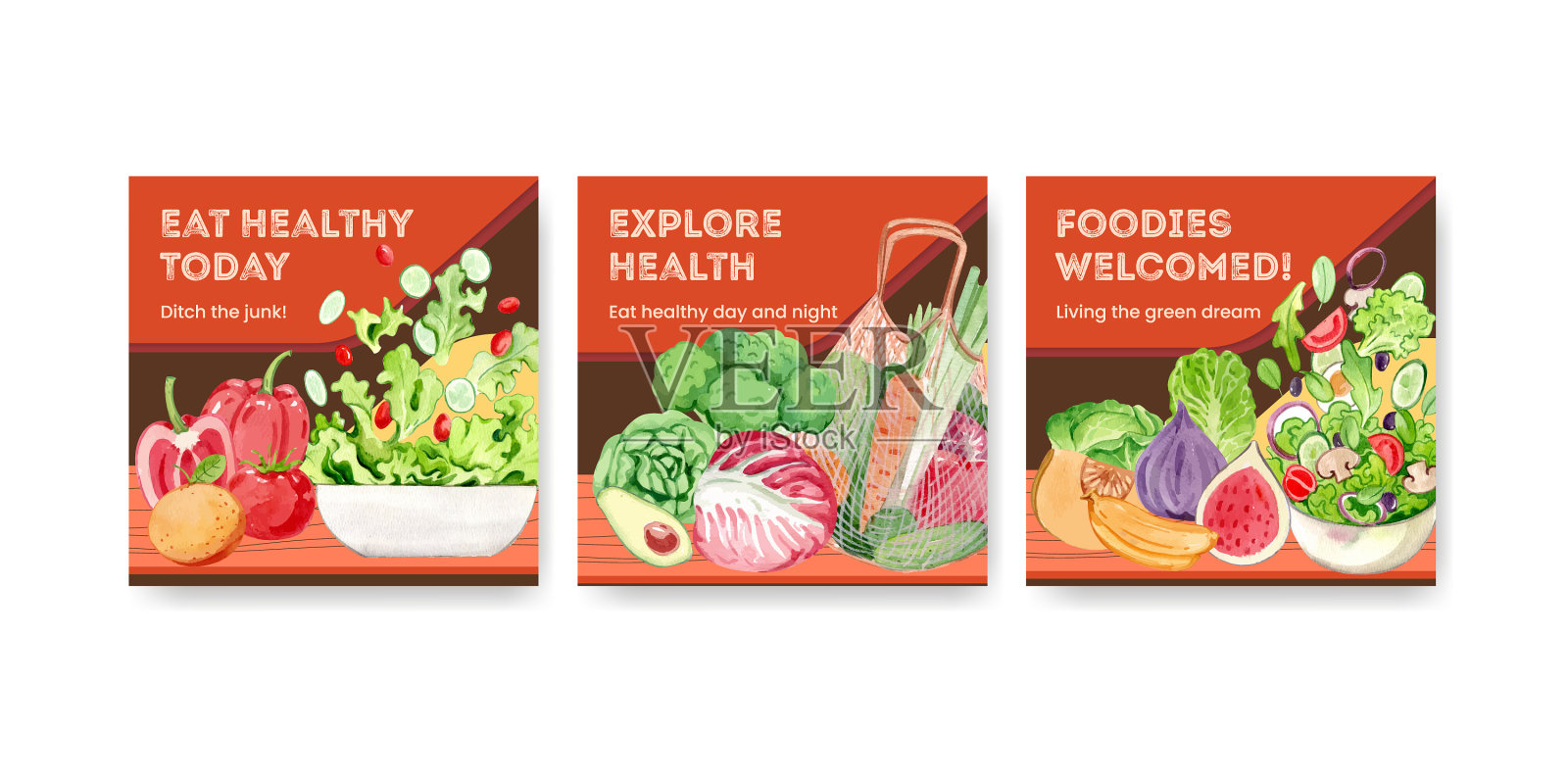 横幅模板与健康沙拉设计模板素材