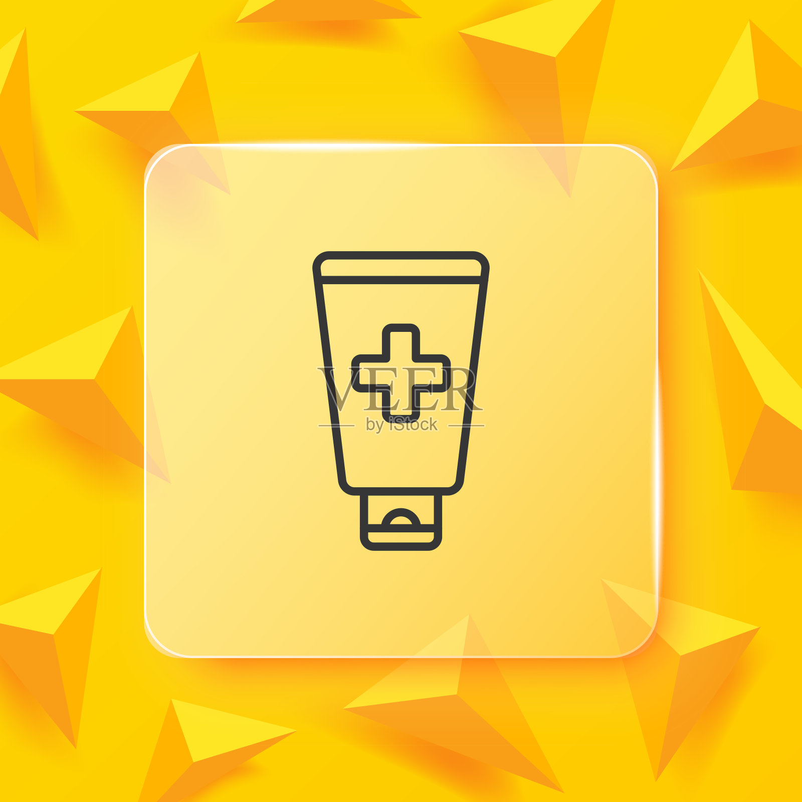 牙膏行图标。护手霜、按摩膏、面膜、软膏、剃须膏、红十字管。卫生保健的概念。Glassmorphism风格。矢量线图标的业务和广告插画图片素材