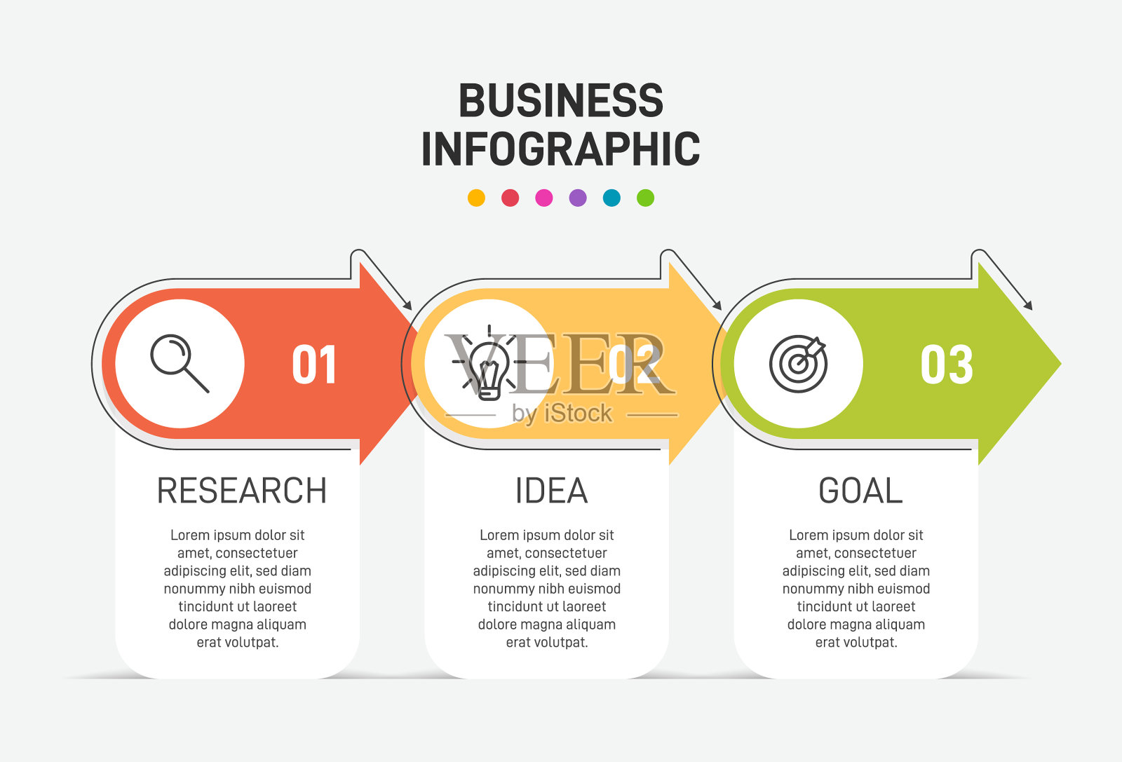 箭头商业模式的概念与3个连续插画图片素材